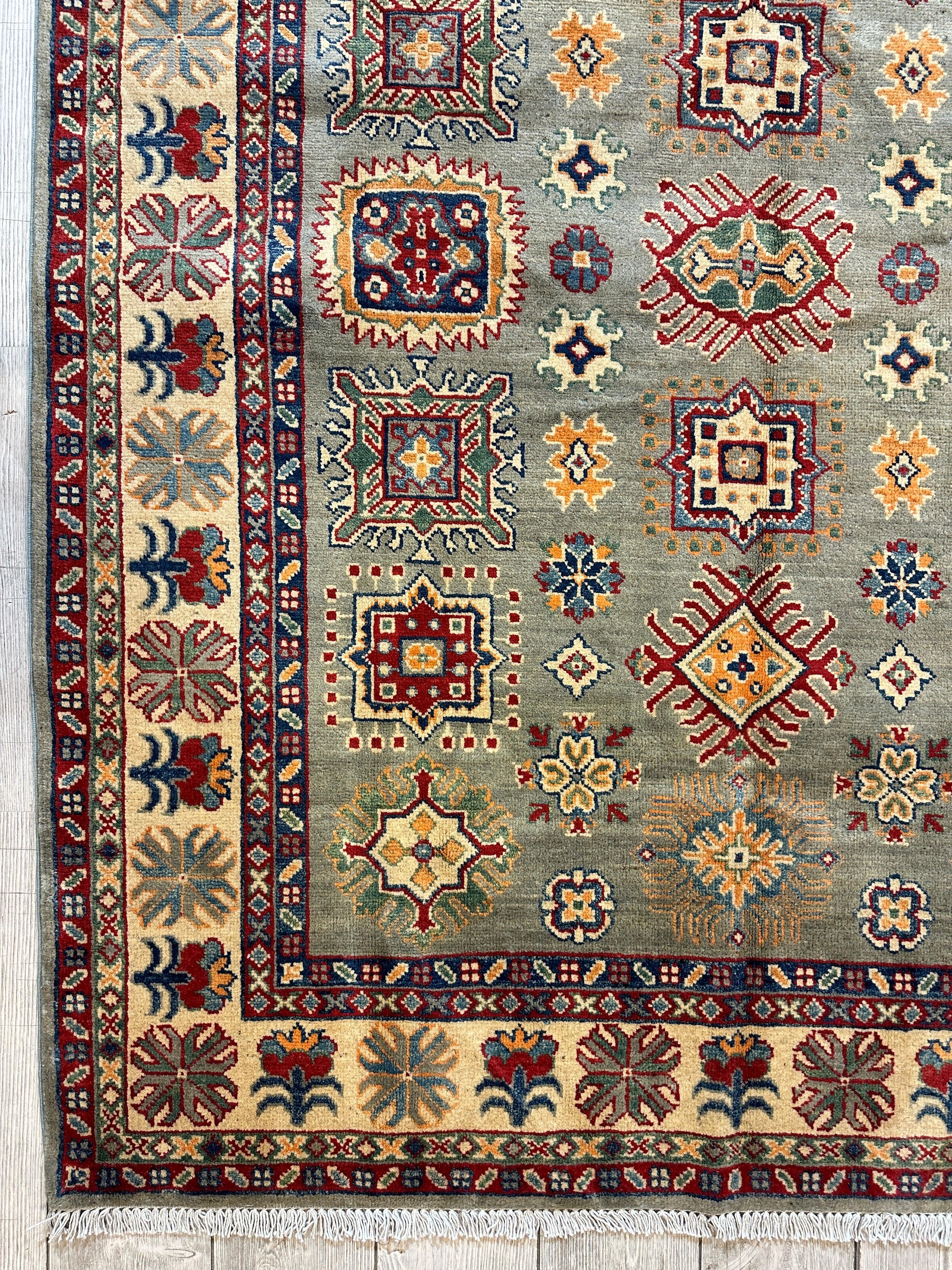 Fine Hand Knotted Afghani Super Kazak Rug 4’11” x 6’8”