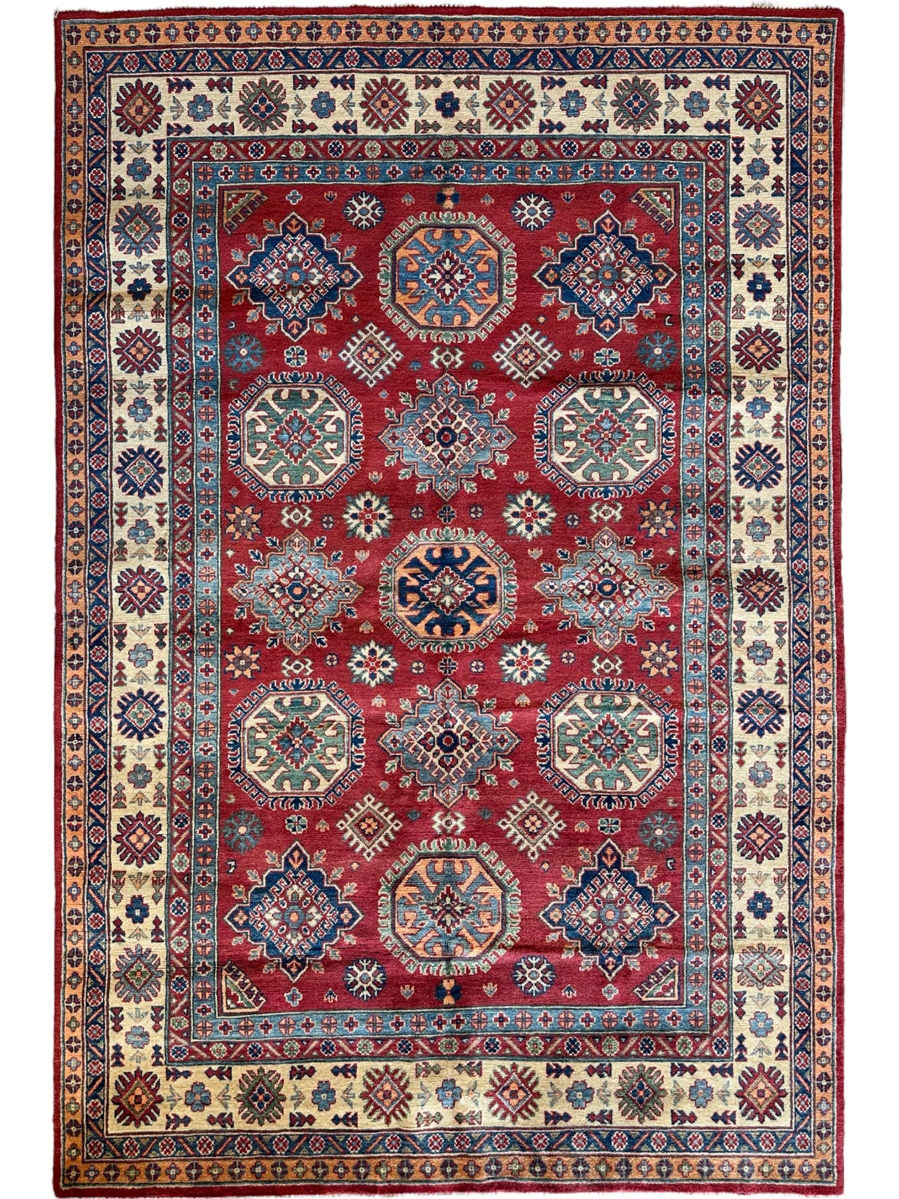 Fine Hand Knotted Afghani Super Kazak Rug 5’10” x 8’8”