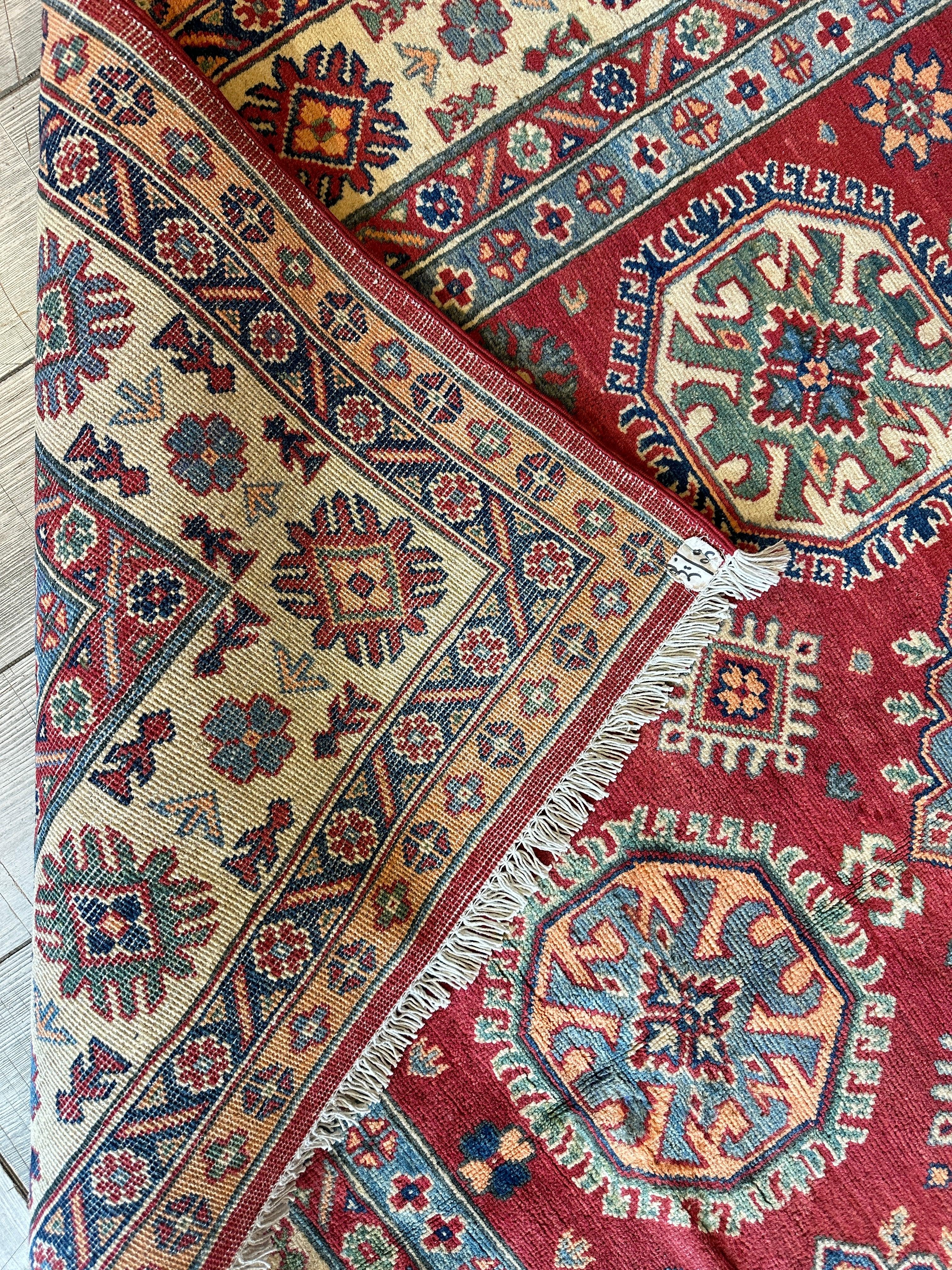 Fine Hand Knotted Afghani Super Kazak Rug 5’10” x 8’8”