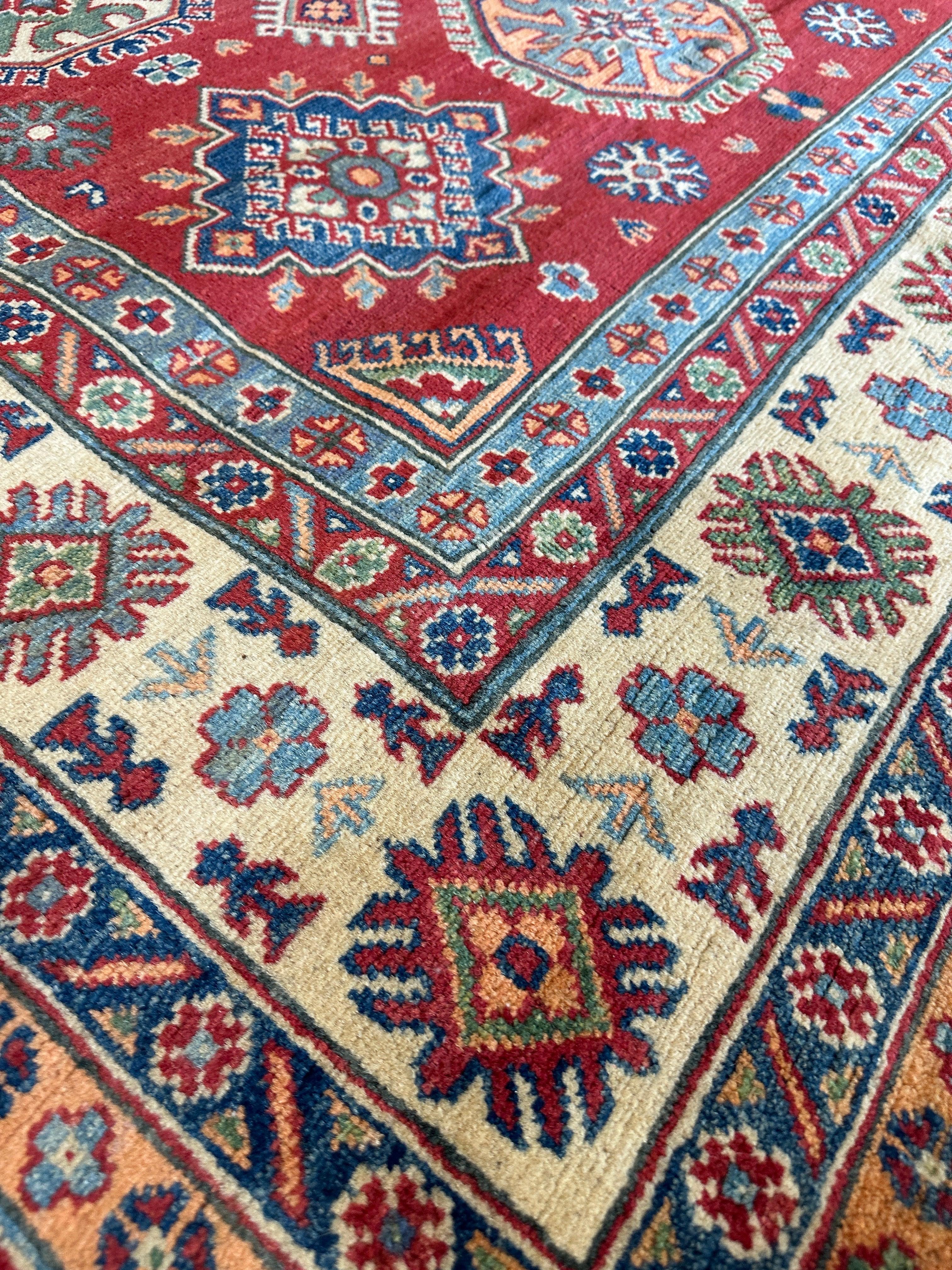 Fine Hand Knotted Afghani Super Kazak Rug 5’10” x 8’8”