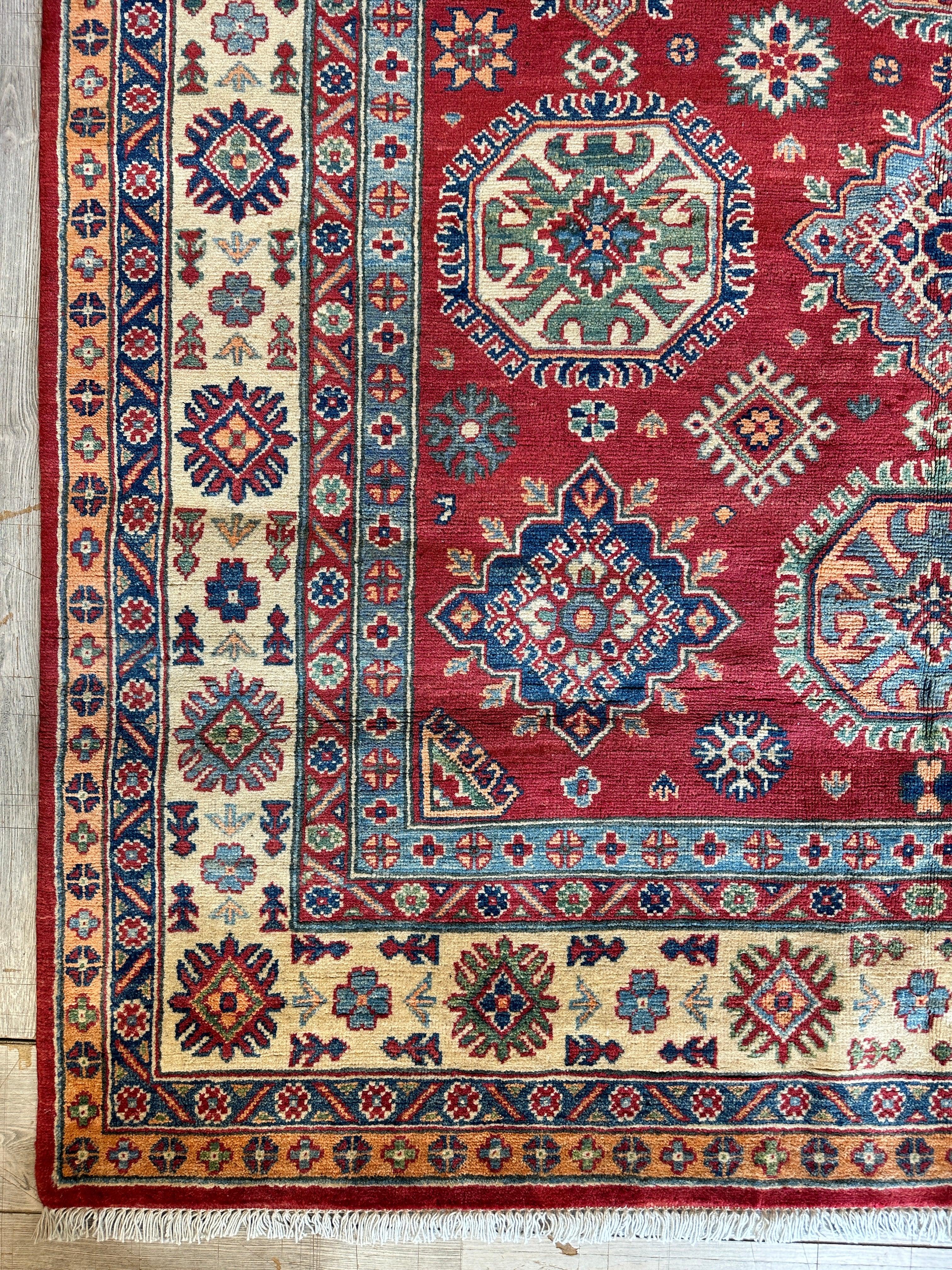 Fine Hand Knotted Afghani Super Kazak Rug 5’10” x 8’8”