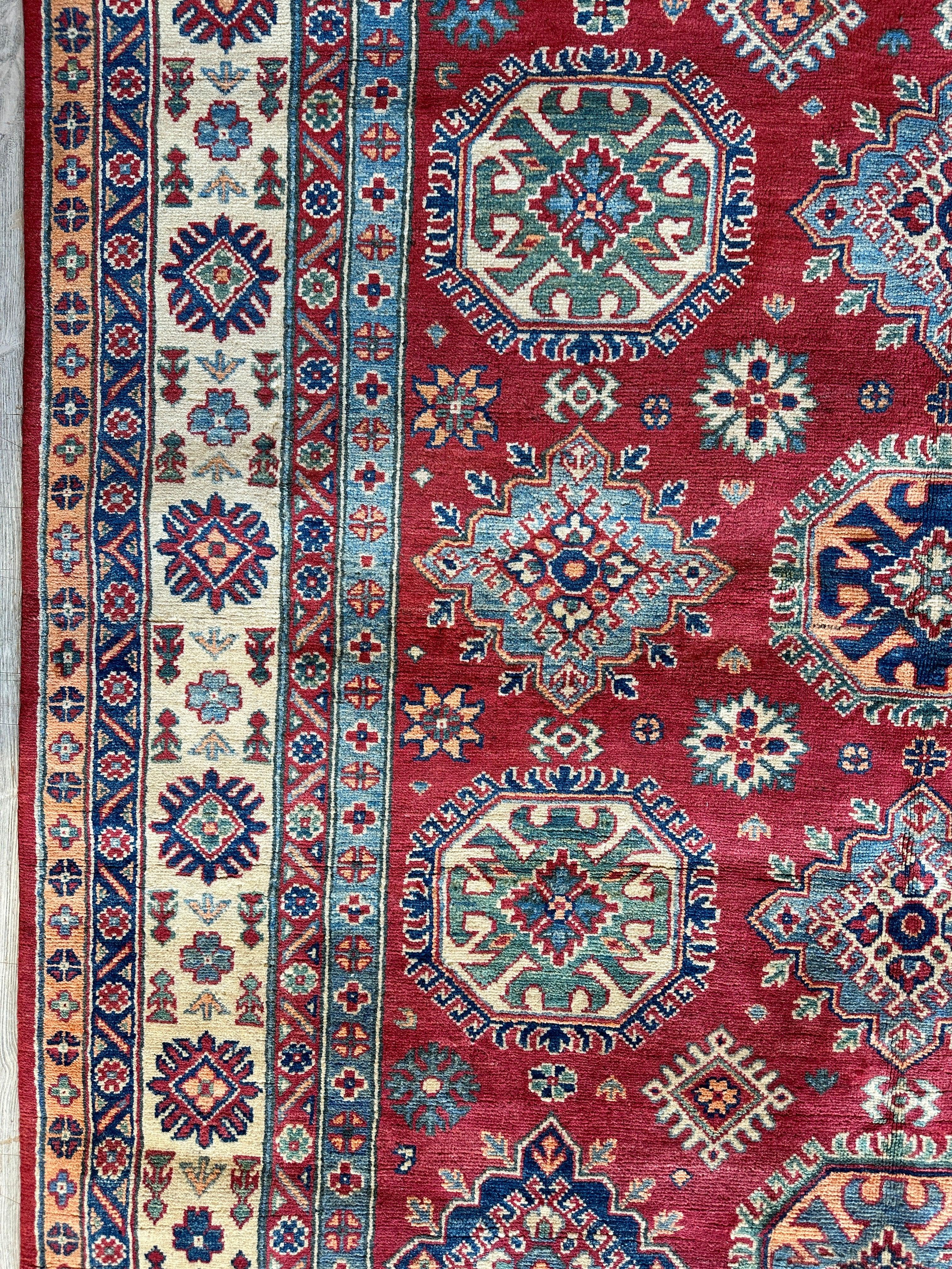 Fine Hand Knotted Afghani Super Kazak Rug 5’10” x 8’8”