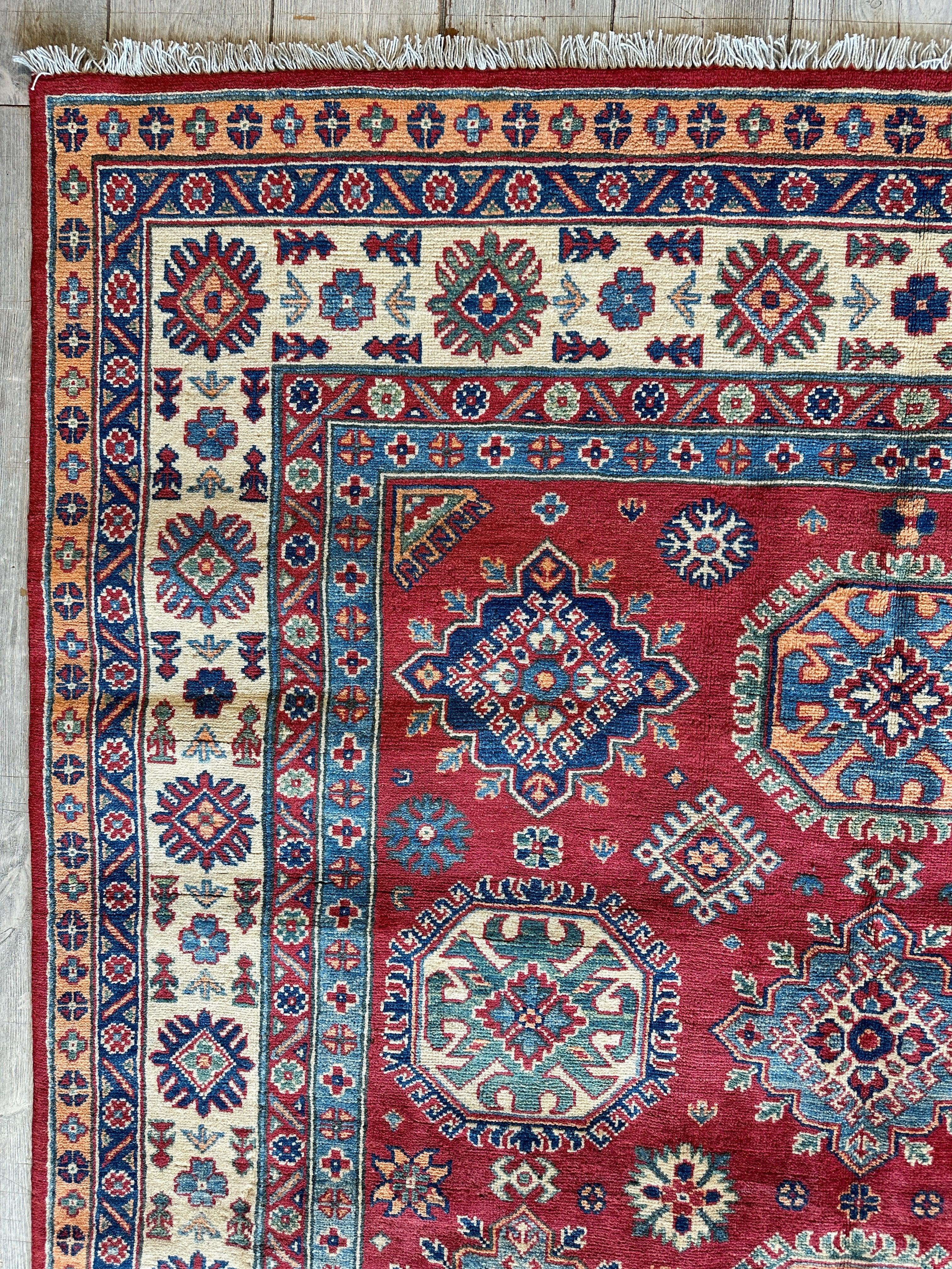 Fine Hand Knotted Afghani Super Kazak Rug 5’10” x 8’8”