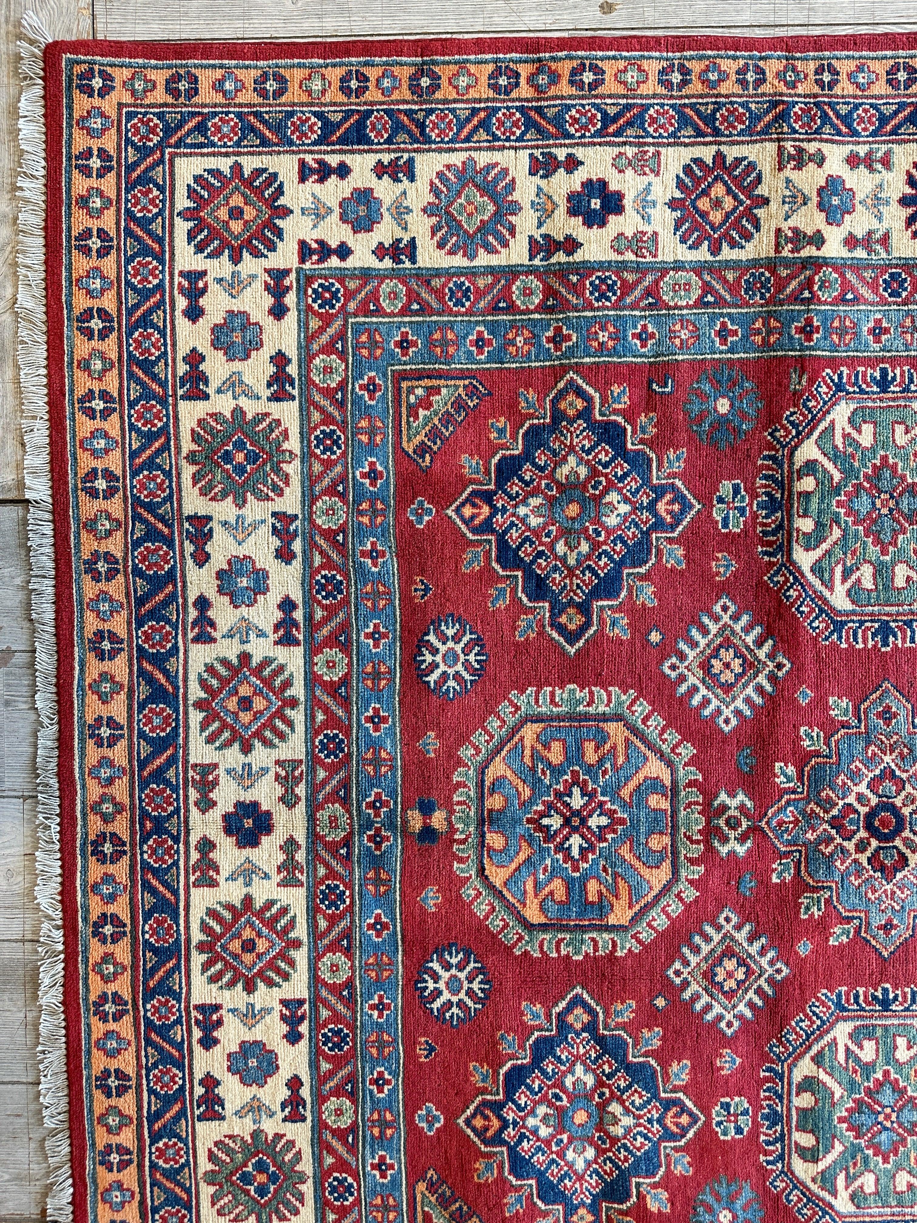 Fine Hand Knotted Afghani Super Kazak Rug 5’10” x 8’8”