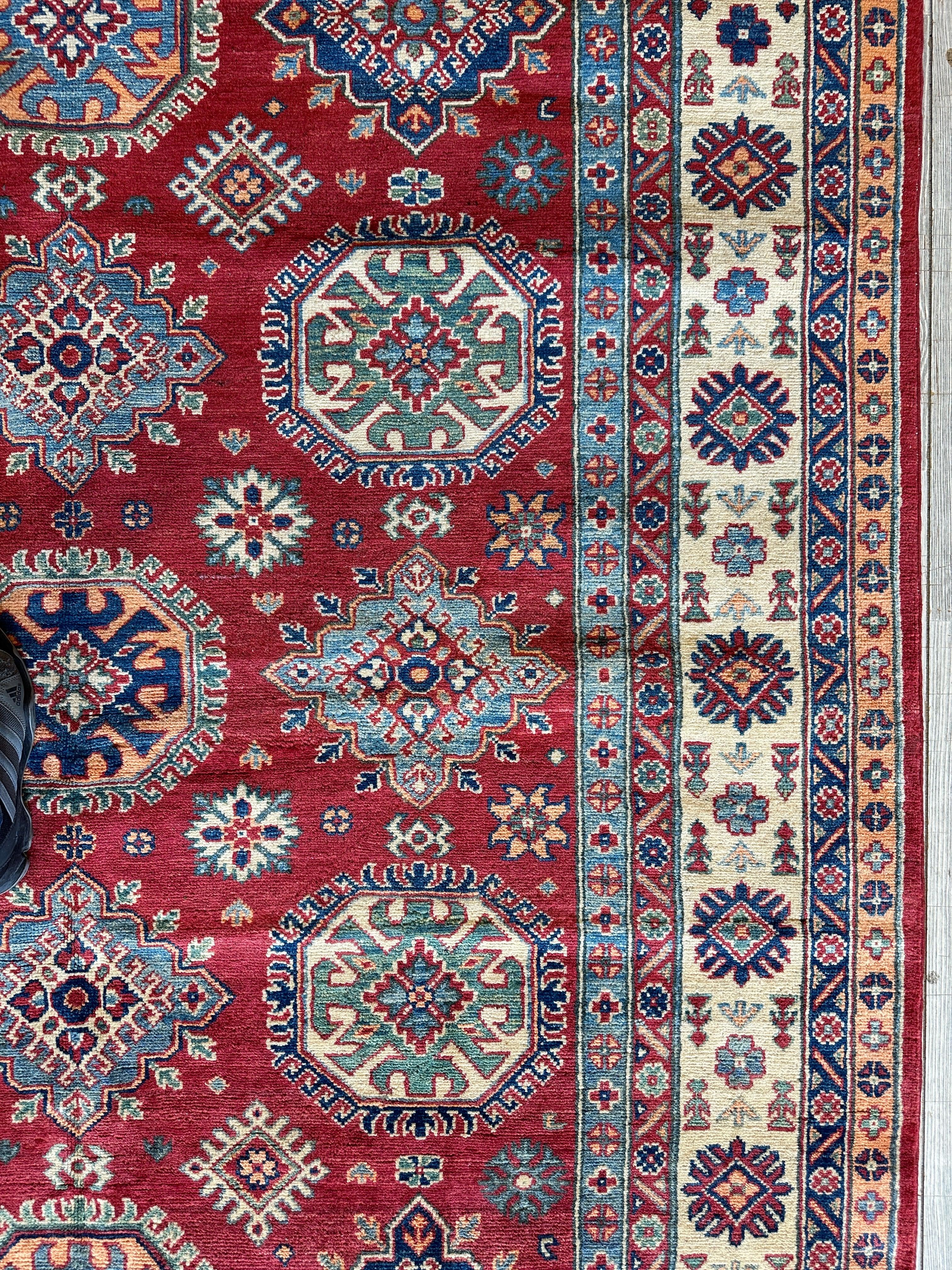 Fine Hand Knotted Afghani Super Kazak Rug 5’10” x 8’8”