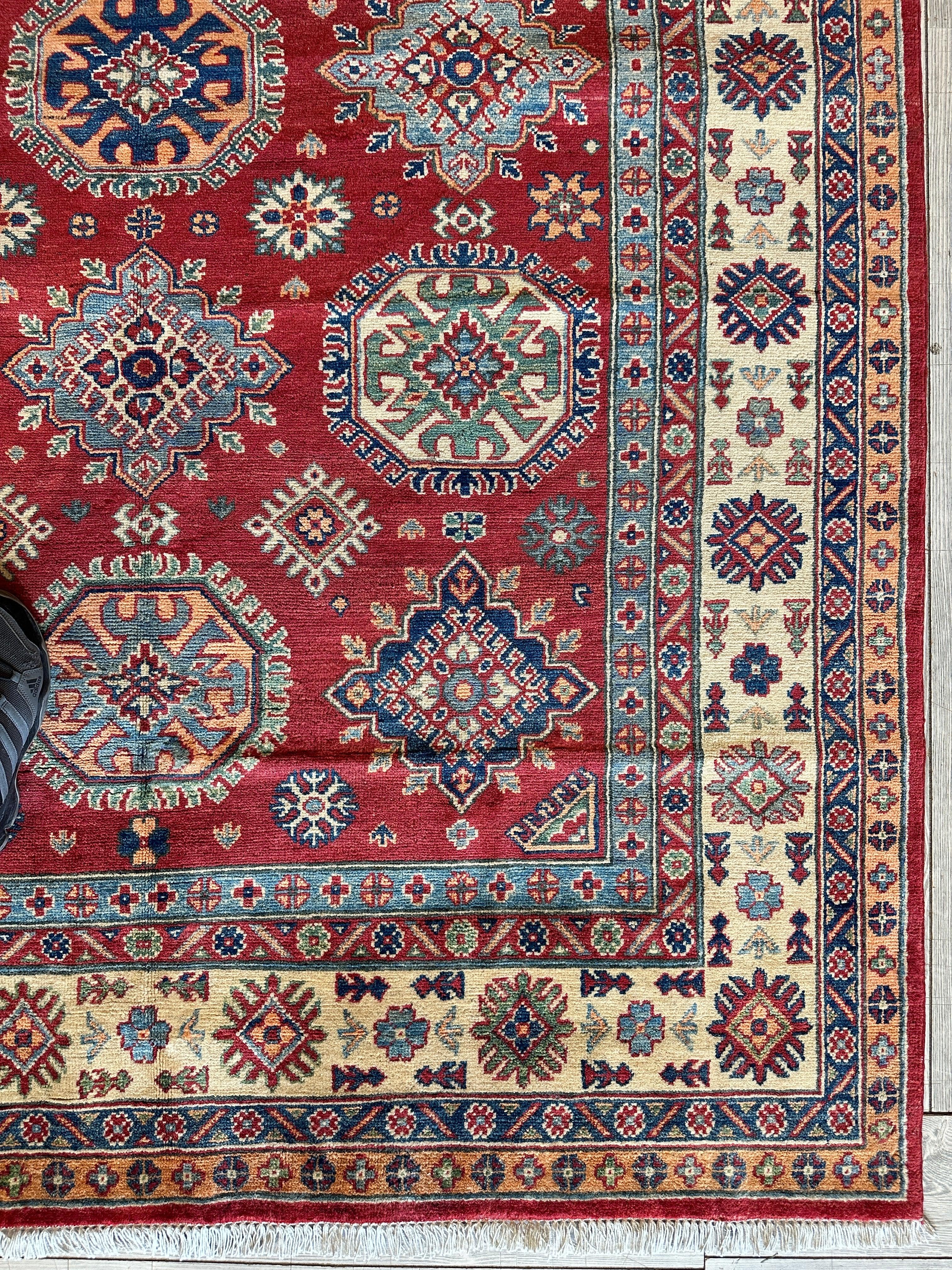 Fine Hand Knotted Afghani Super Kazak Rug 5’10” x 8’8”