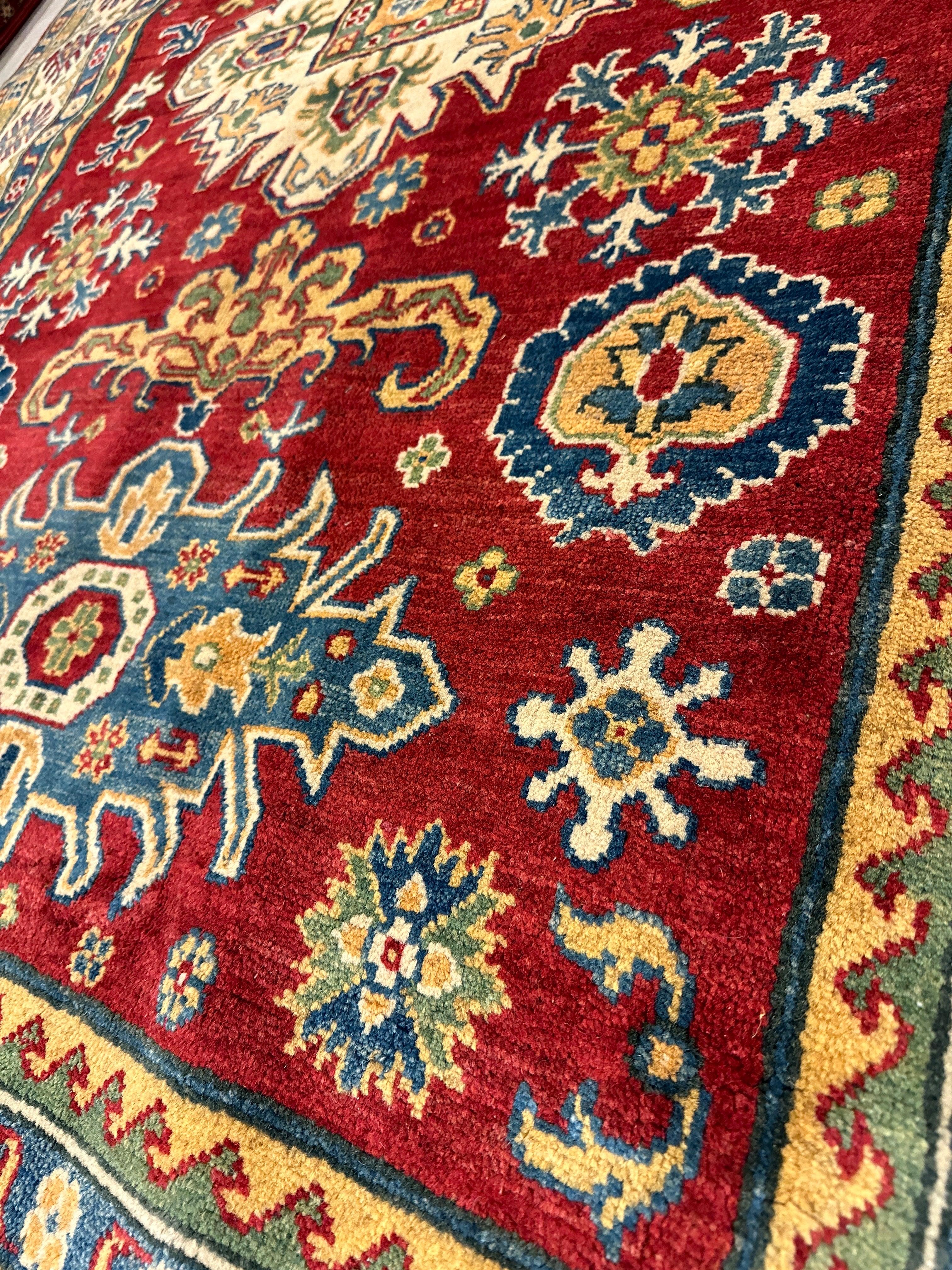 Fine Hand Knotted Afghani Super Kazak Rug 5’6” x 7’10”