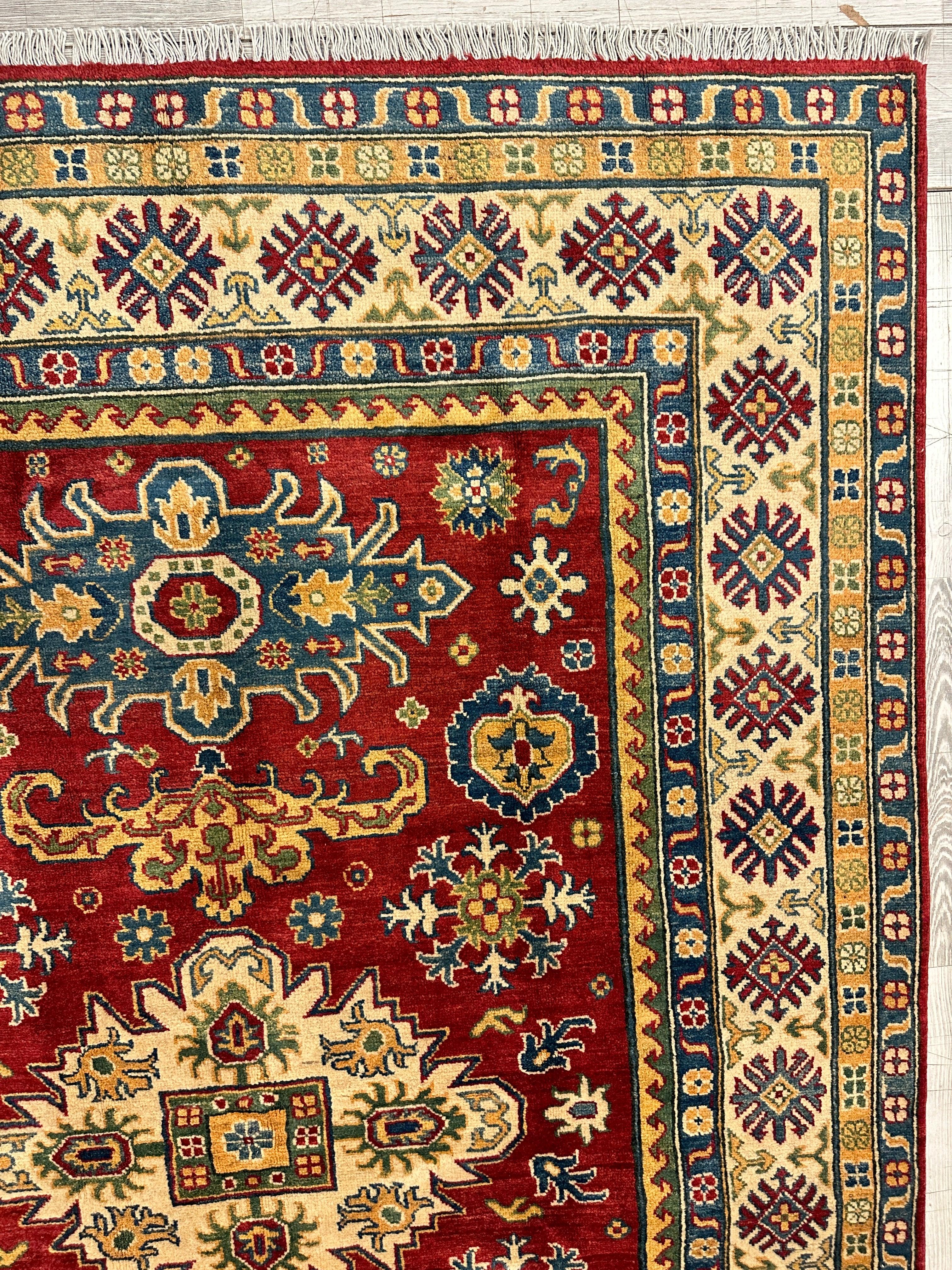 Fine Hand Knotted Afghani Super Kazak Rug 5’6” x 7’10”