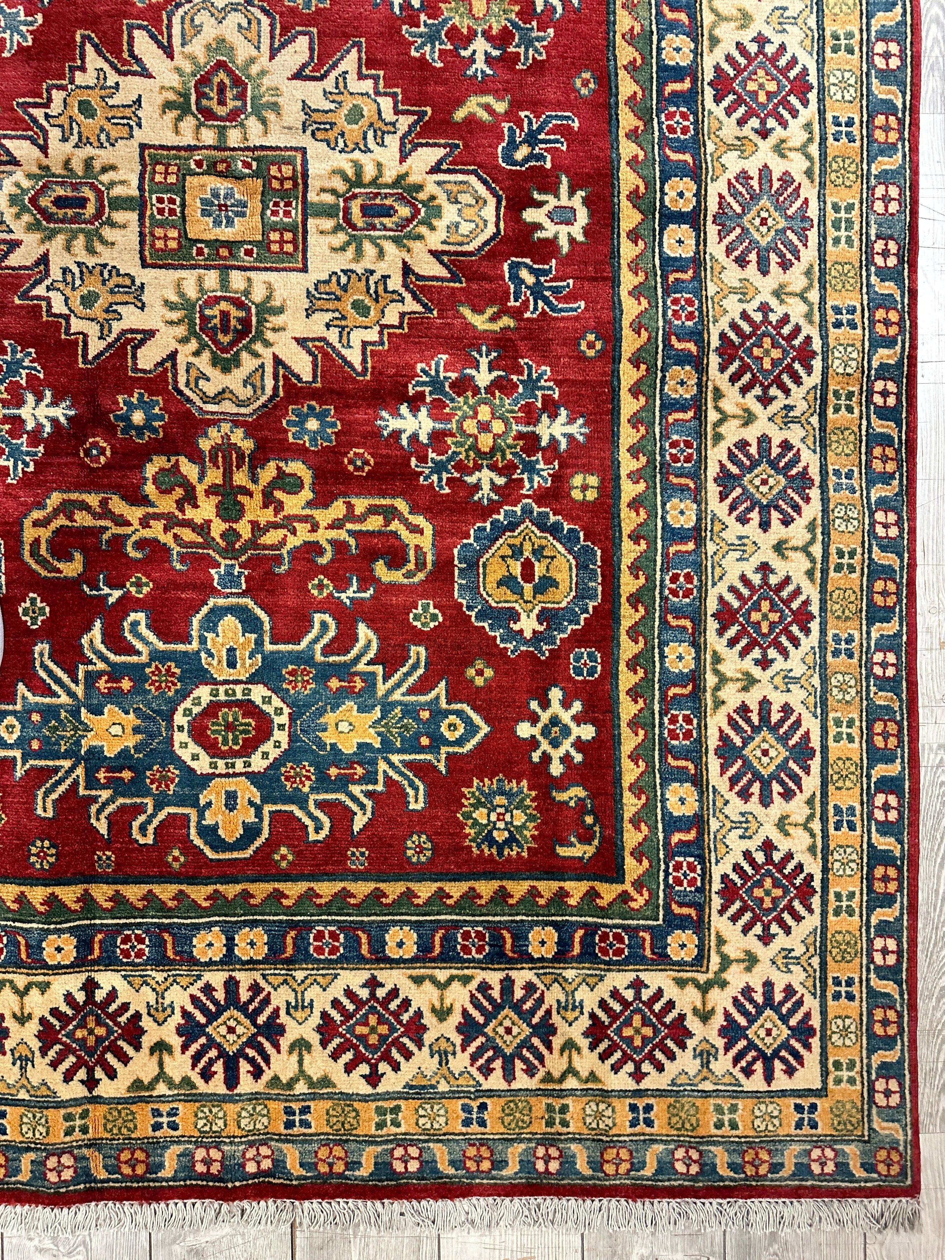 Fine Hand Knotted Afghani Super Kazak Rug 5’6” x 7’10”