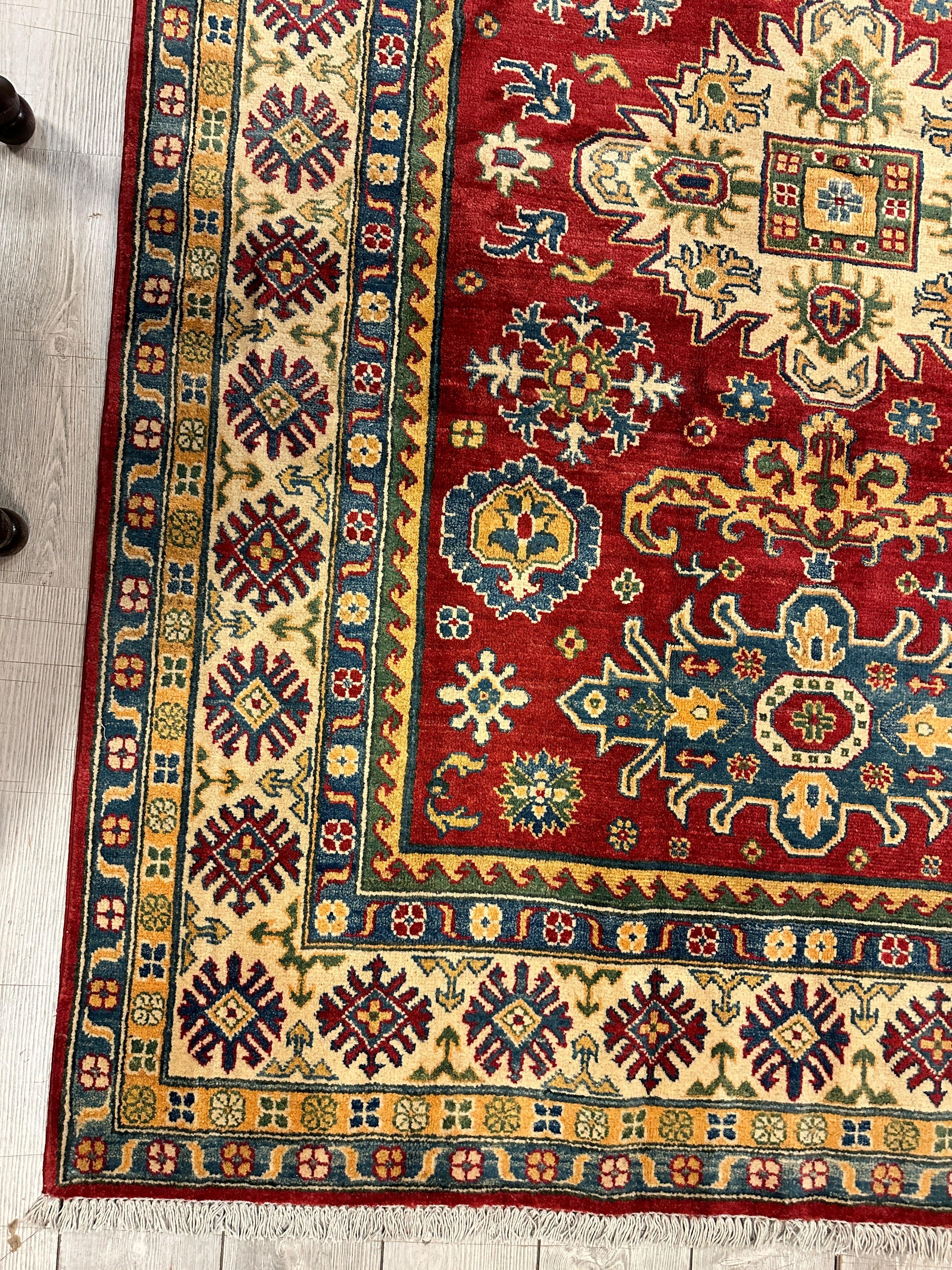 Fine Hand Knotted Afghani Super Kazak Rug 5’6” x 7’10”