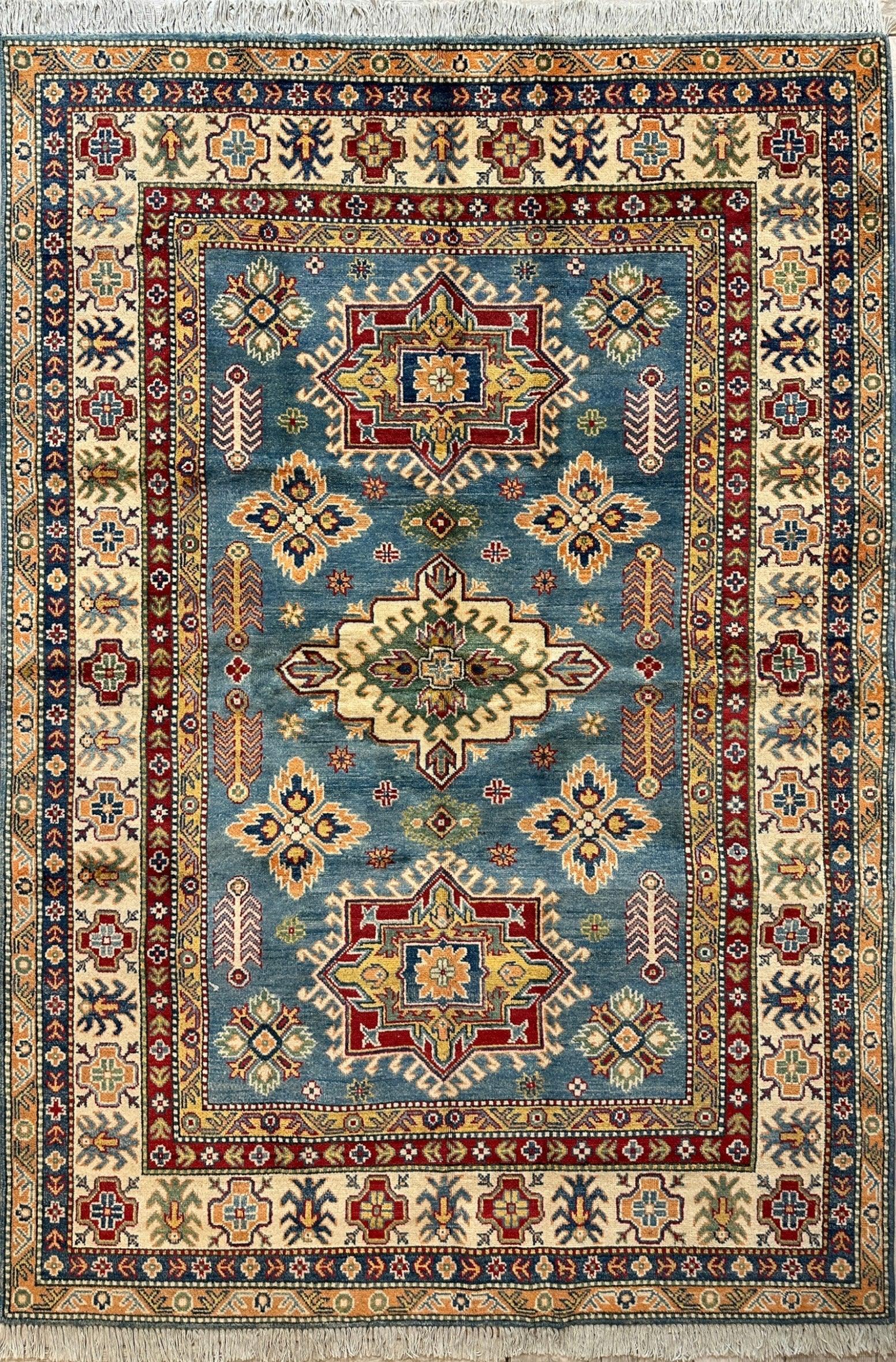 Fine Hand Knotted Afghani Super Kazak Rug 5’6” x 8’4”