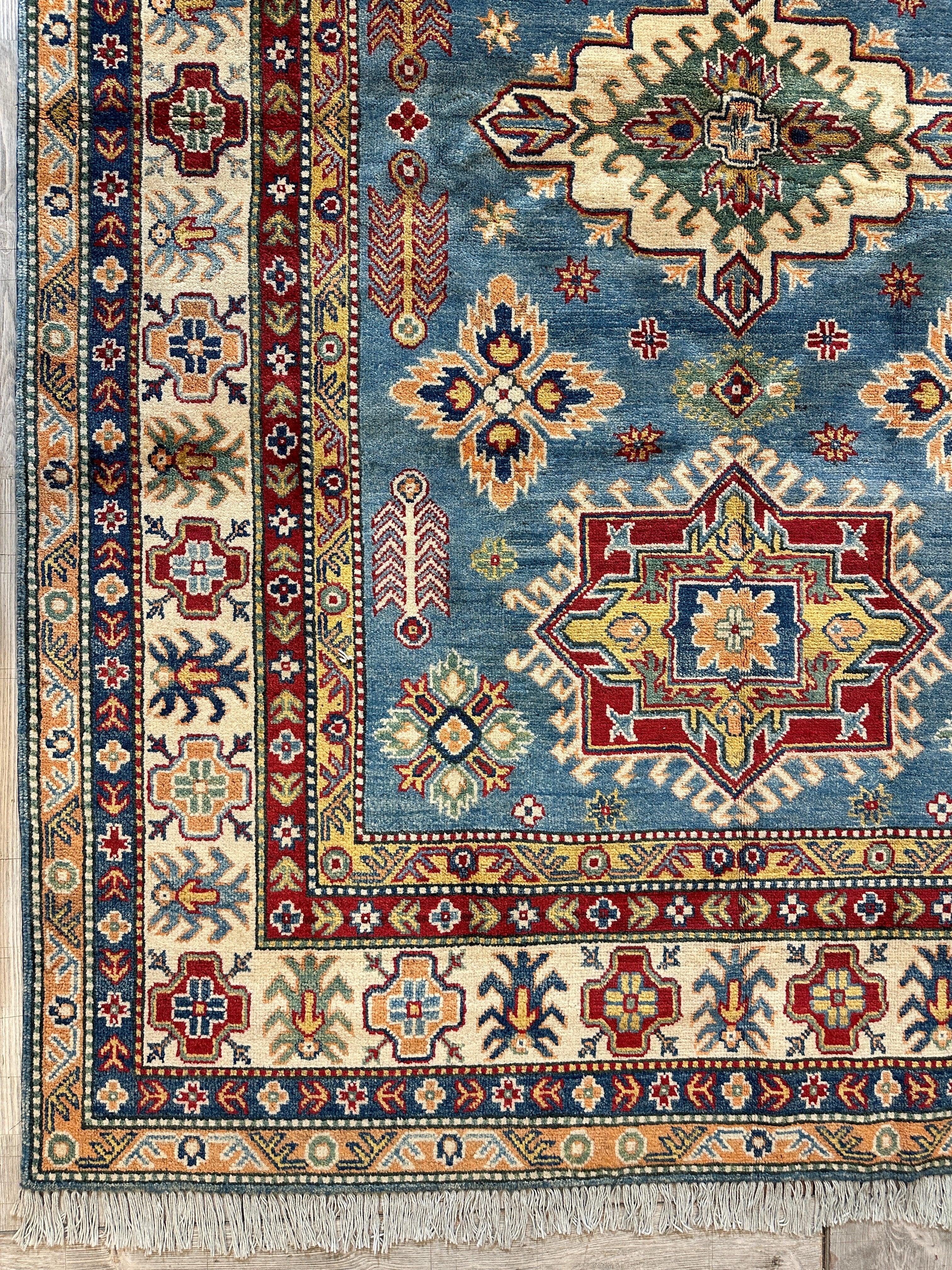 Fine Hand Knotted Afghani Super Kazak Rug 5’6” x 8’4”