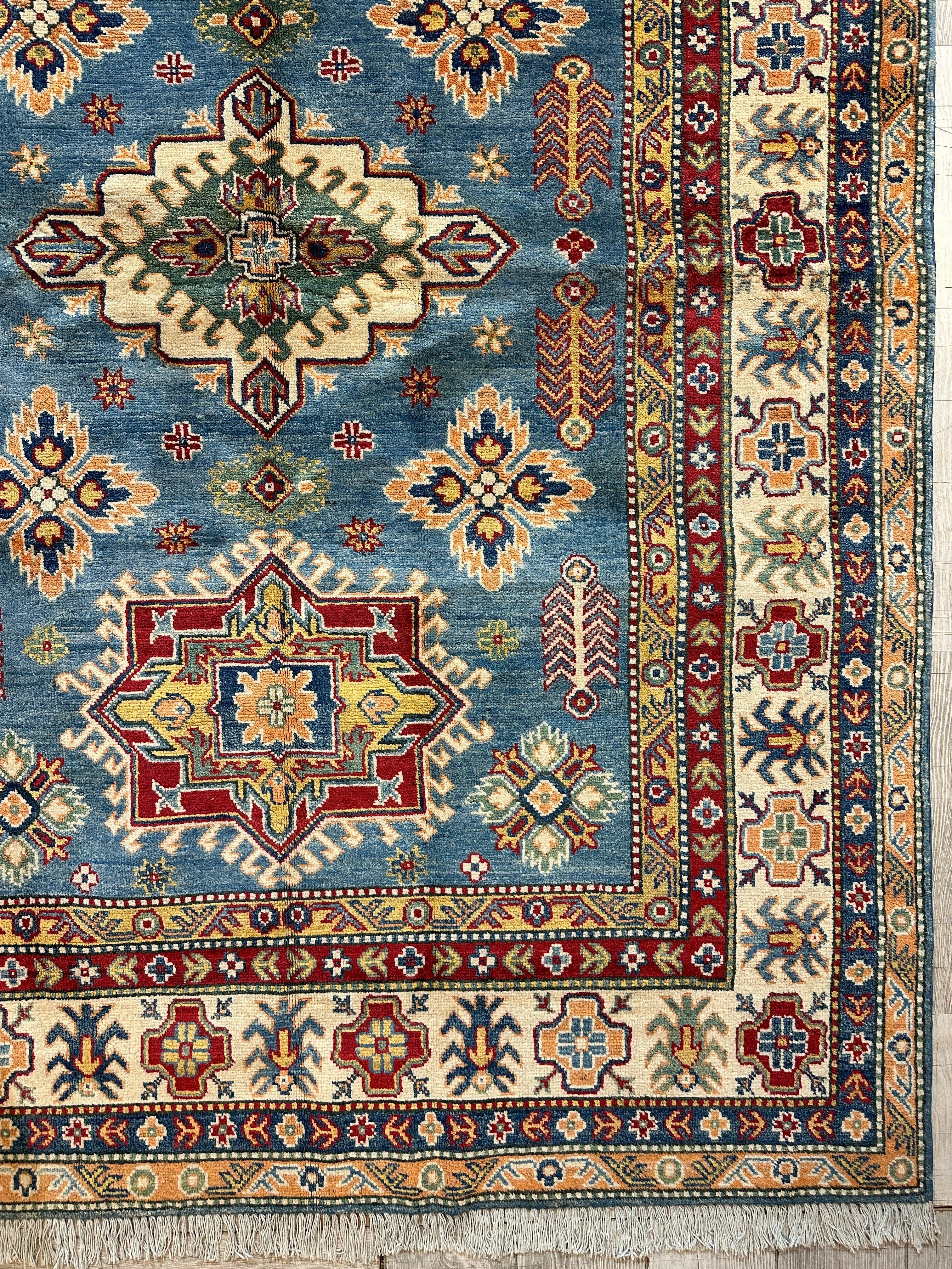 Fine Hand Knotted Afghani Super Kazak Rug 5’6” x 8’4”