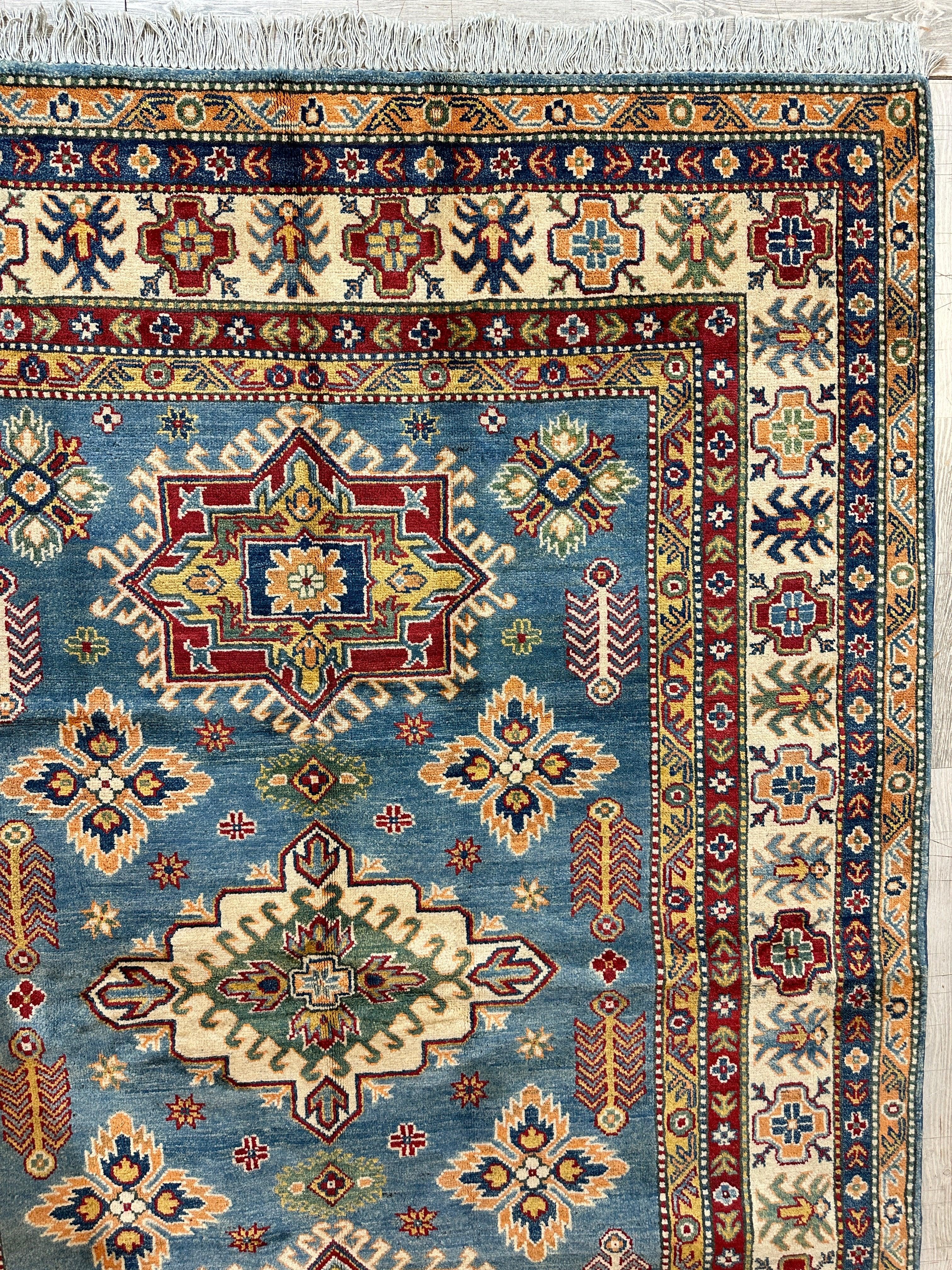 Fine Hand Knotted Afghani Super Kazak Rug 5’6” x 8’4”