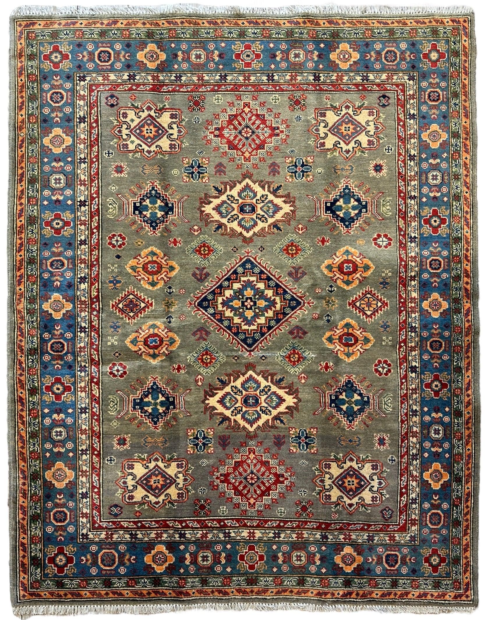 Fine Hand Knotted Afghani Super Kazak Rug 5 x 7