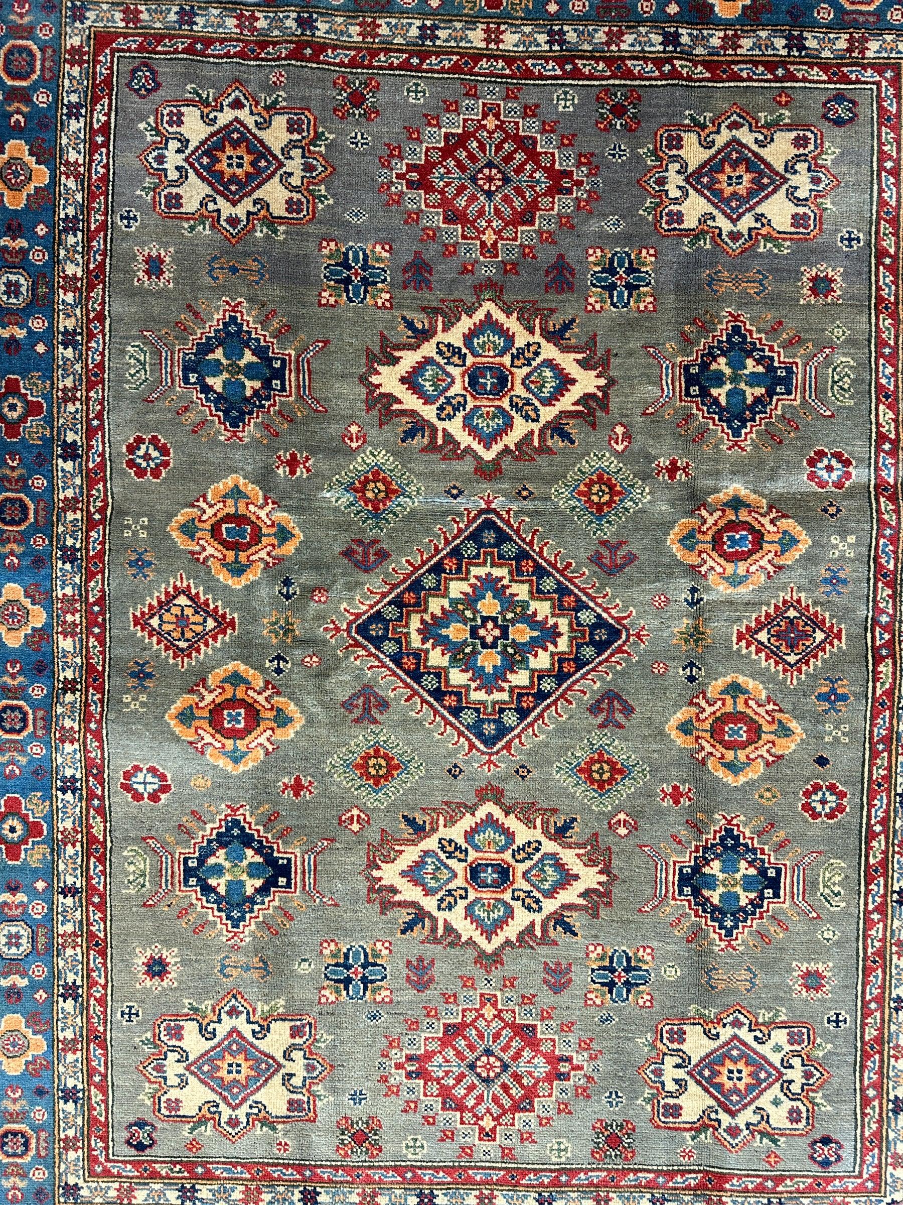 Fine Hand Knotted Afghani Super Kazak Rug 5 x 7