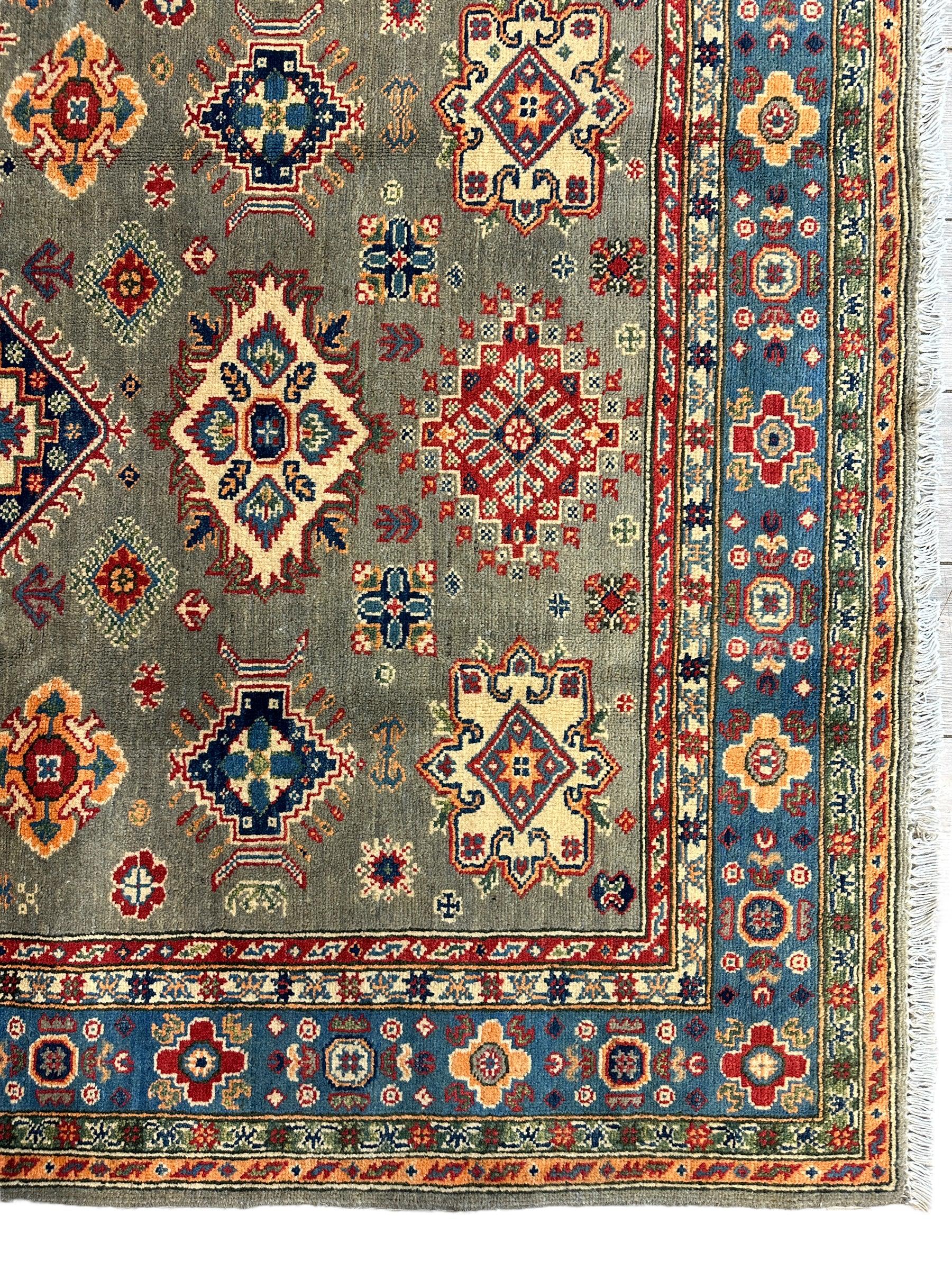 Fine Hand Knotted Afghani Super Kazak Rug 5 x 7