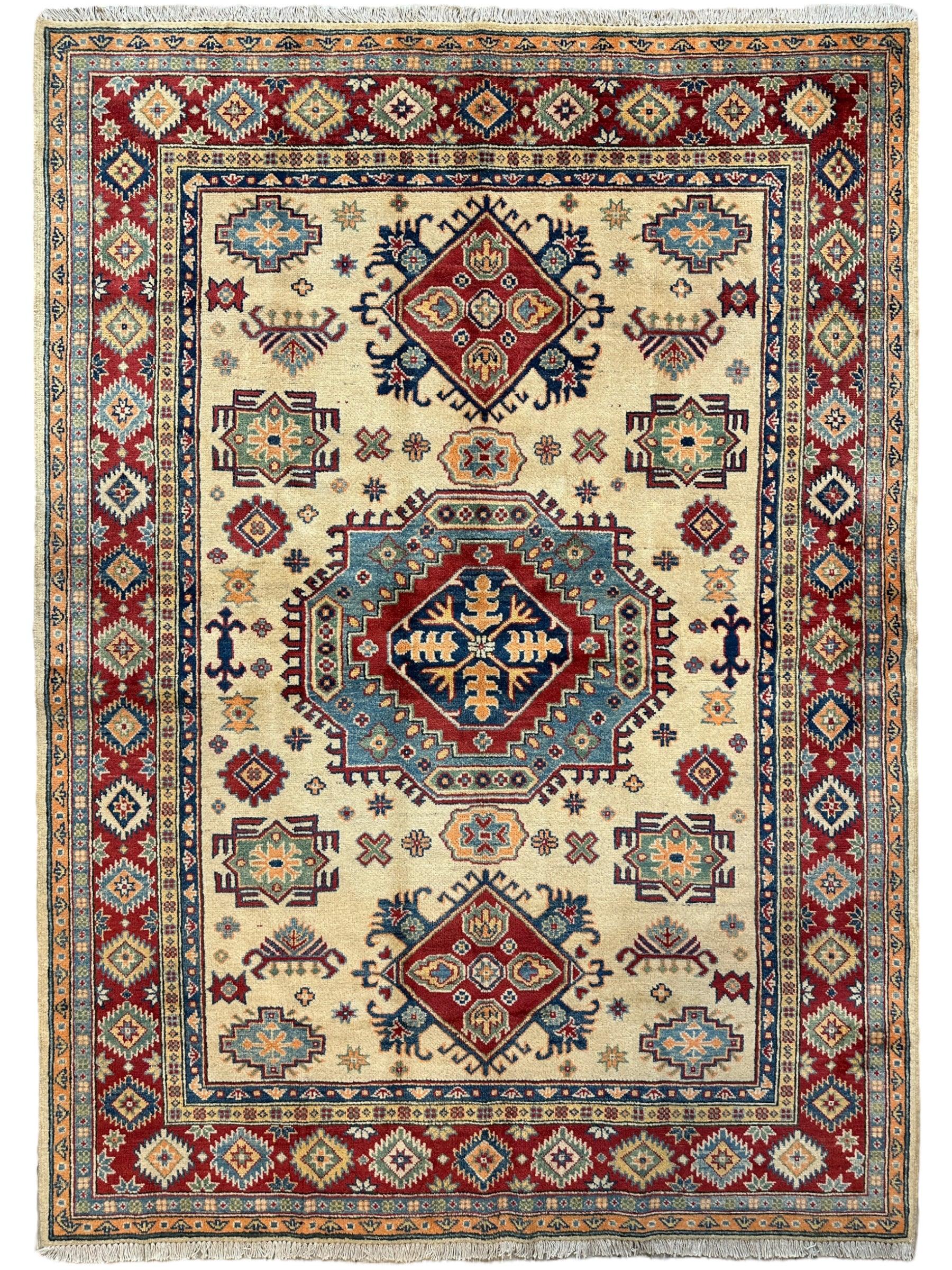 Fine Hand Knotted Afghani Super Kazak Rug 5 x 8