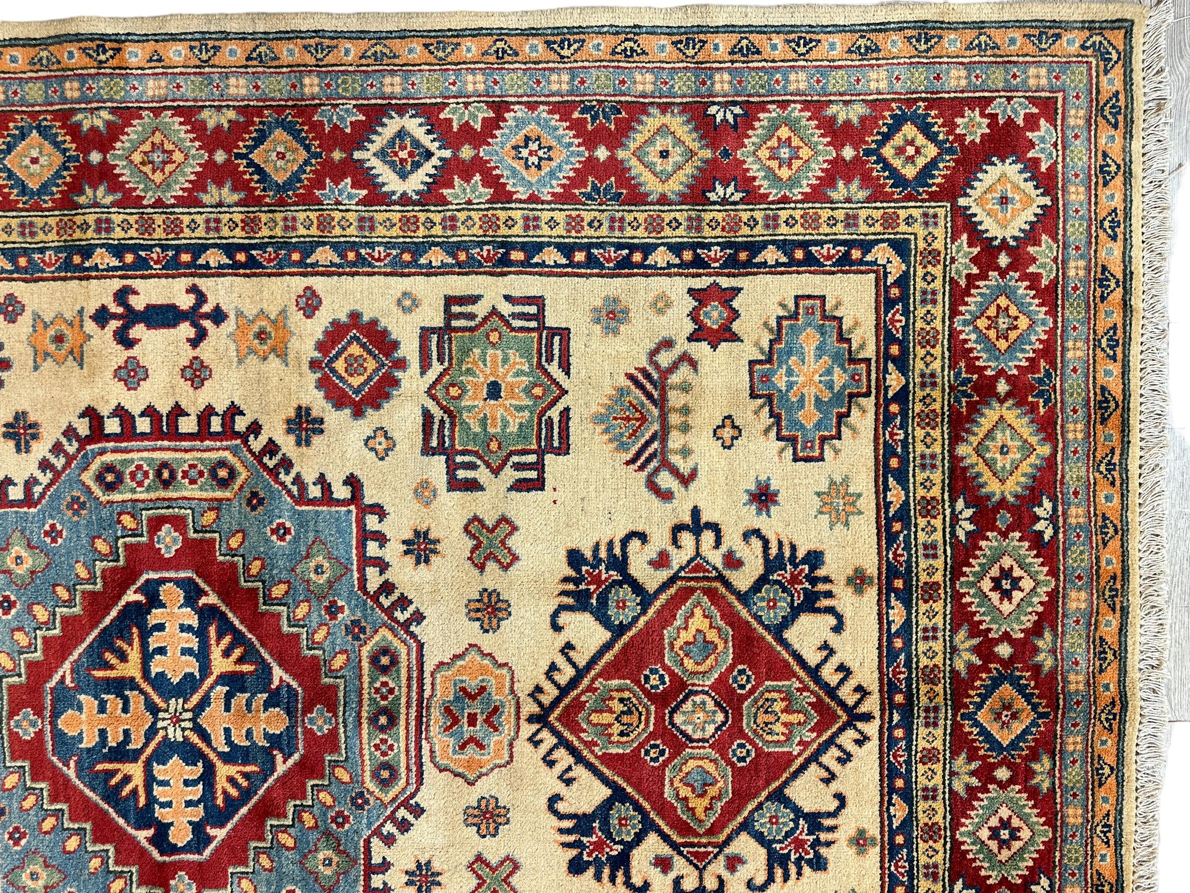 Fine Hand Knotted Afghani Super Kazak Rug 5 x 8