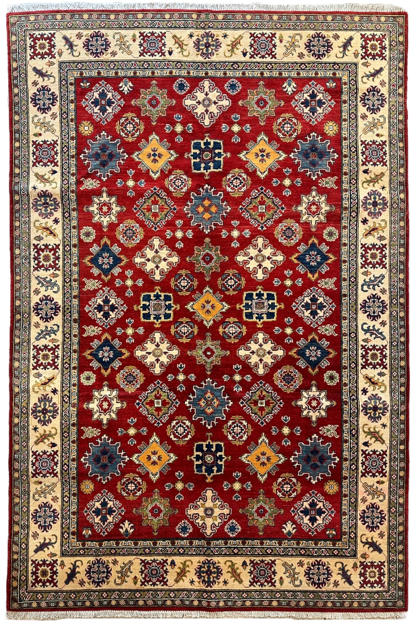 Fine Hand Knotted Afghani Super Kazak Rug 7 x 10