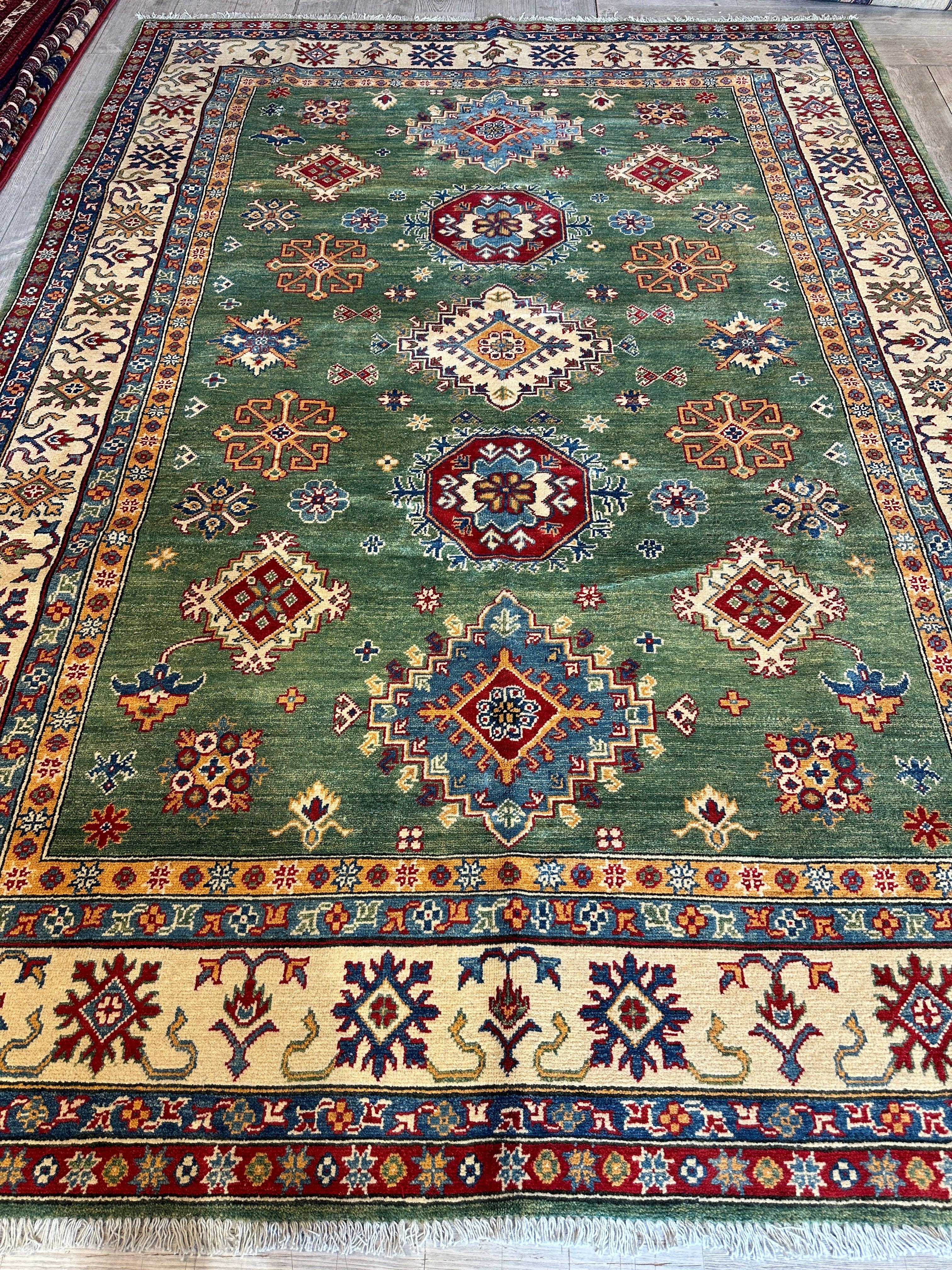 Fine Hand Knotted Afghani Super Kazak Rug 7 x 10