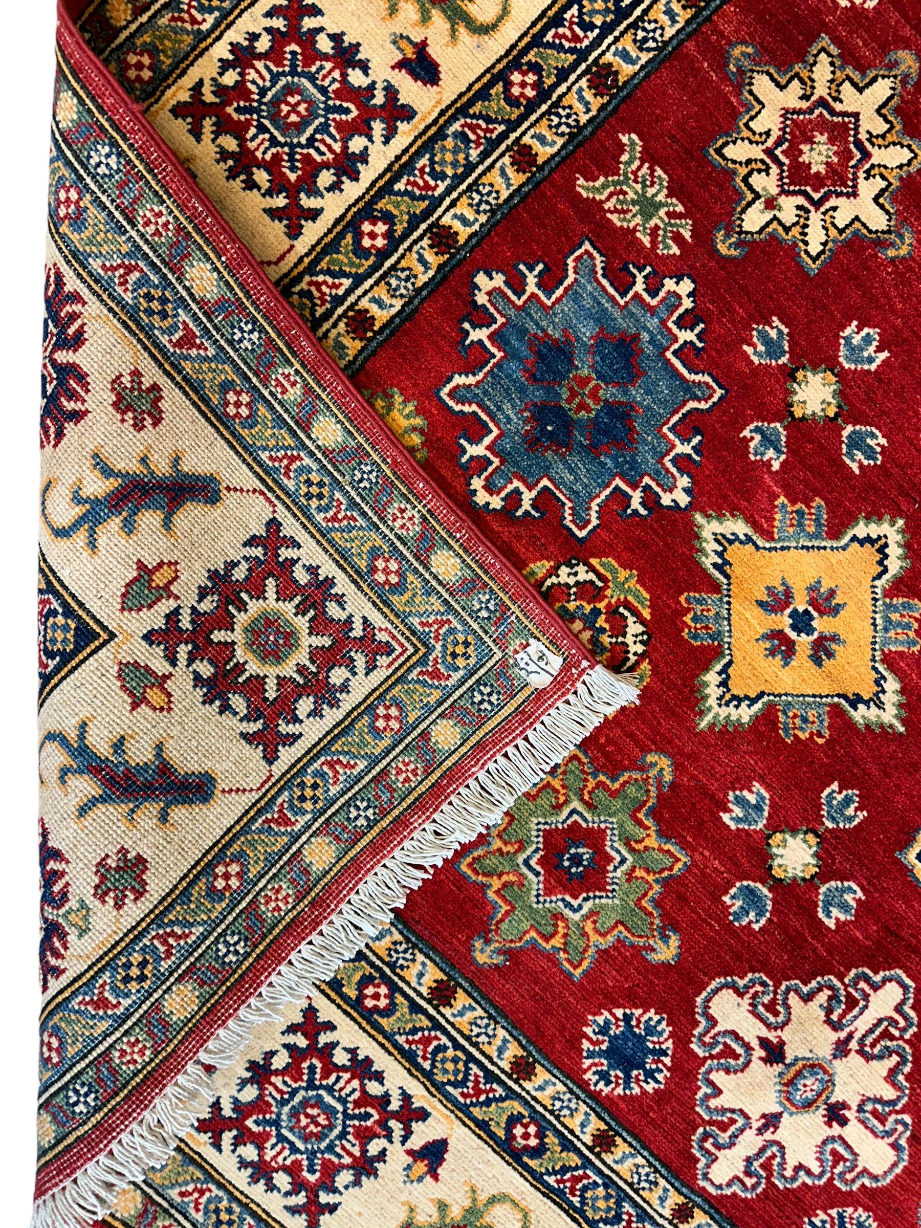 Fine Hand Knotted Afghani Super Kazak Rug 7 x 10