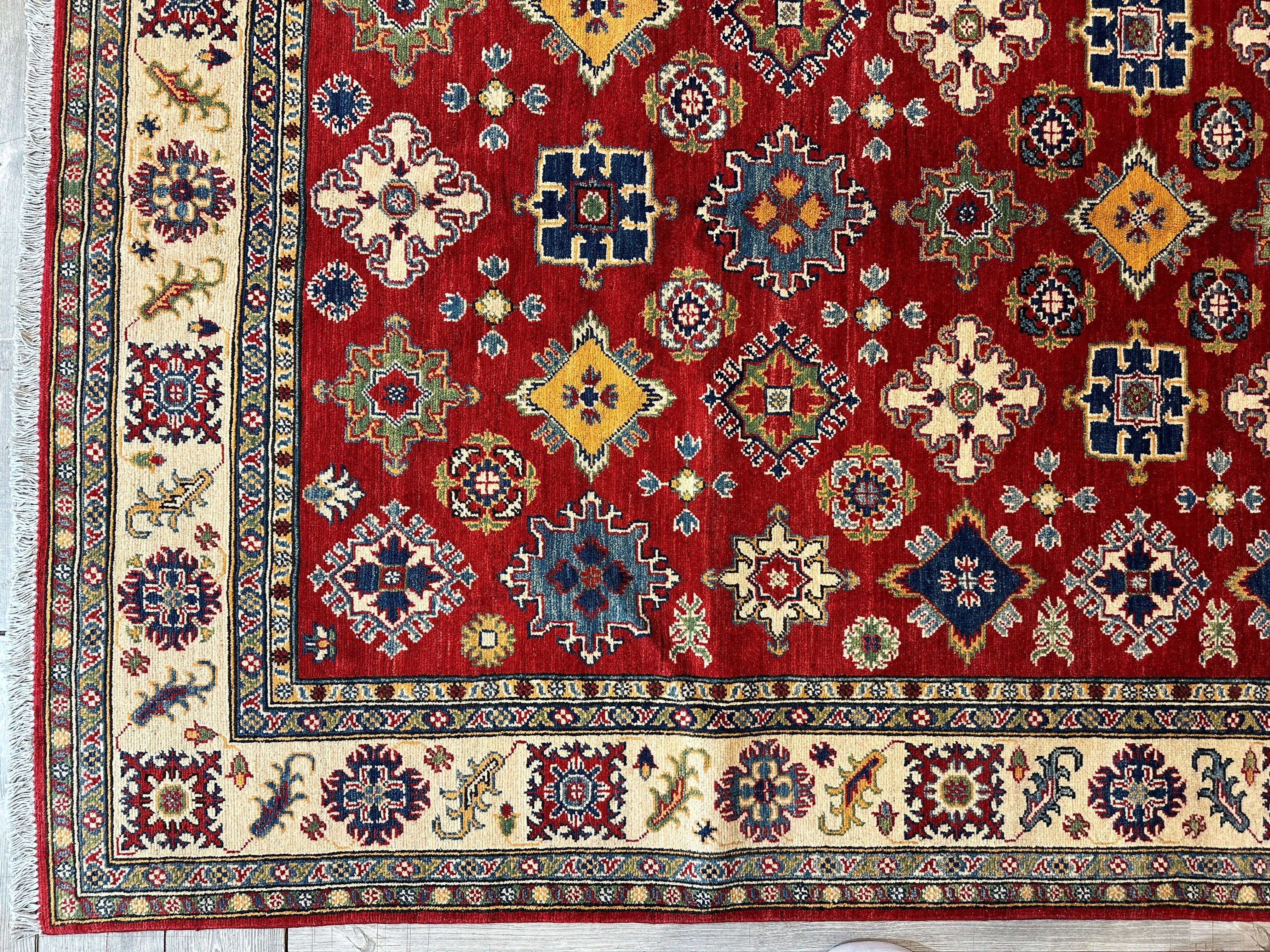 Fine Hand Knotted Afghani Super Kazak Rug 7 x 10