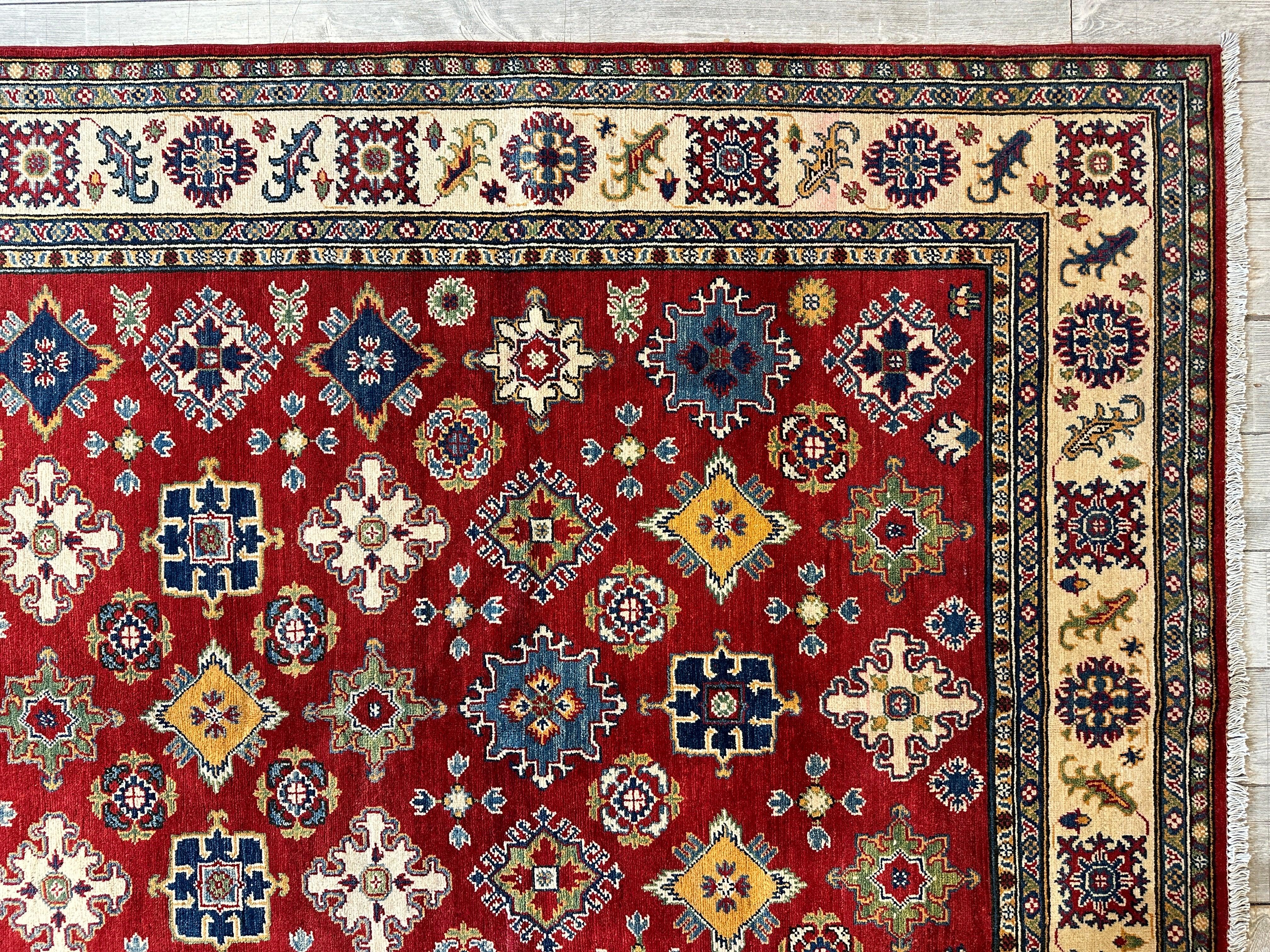 Fine Hand Knotted Afghani Super Kazak Rug 7 x 10