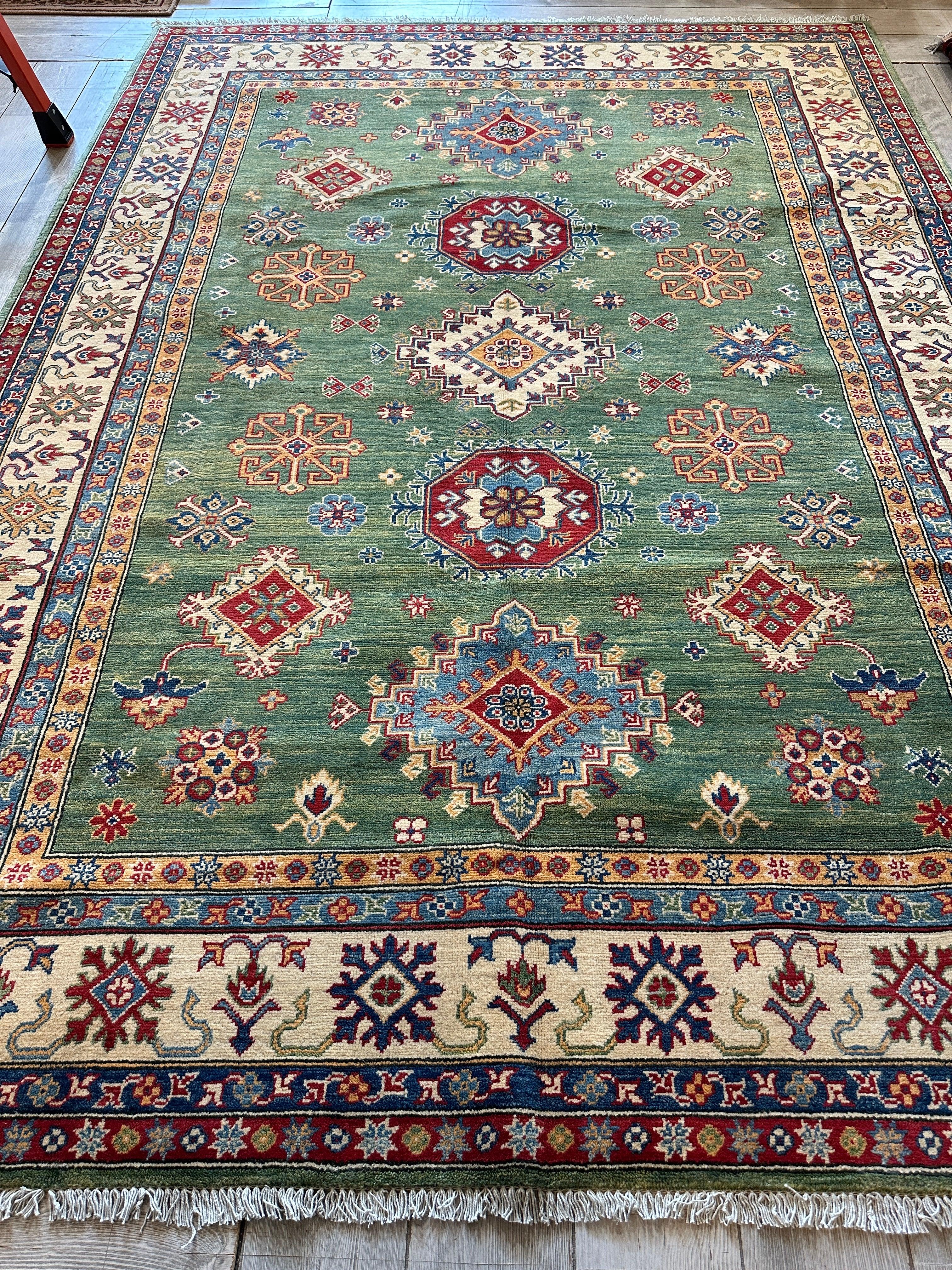 Fine Hand Knotted Afghani Super Kazak Rug 7 x 10