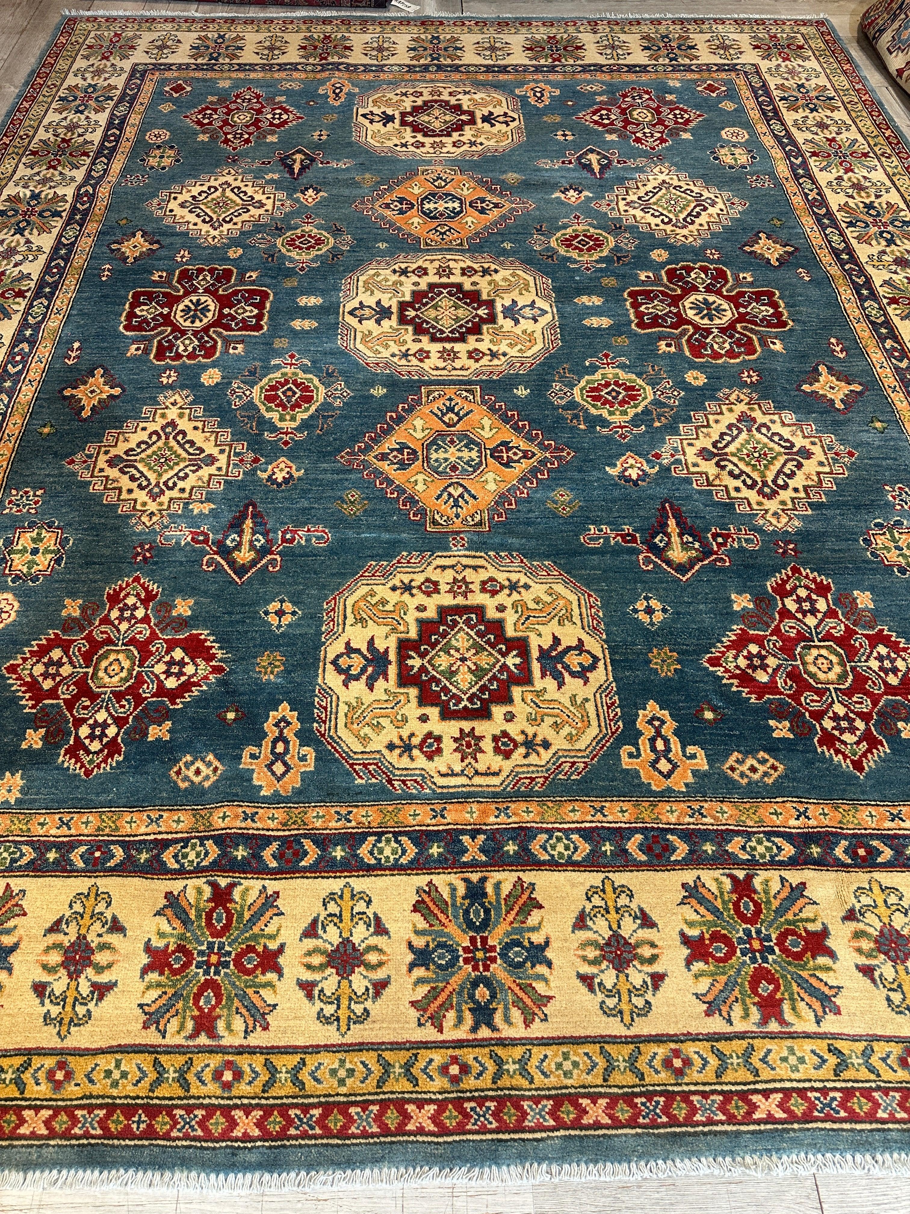 Fine Hand Knotted Afghani Super Kazak Rug 8’4 x 10’5”