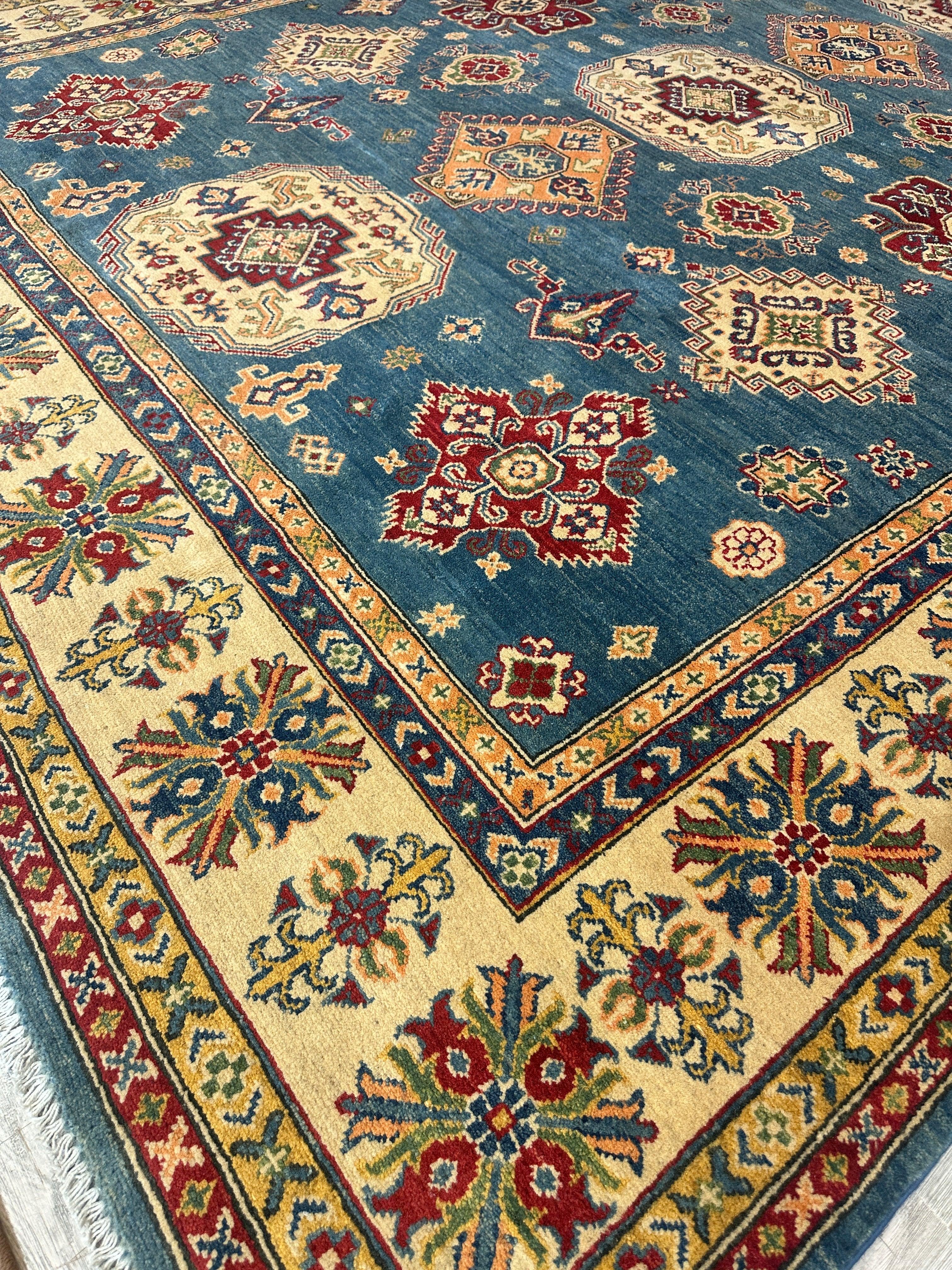 Fine Hand Knotted Afghani Super Kazak Rug 8’4 x 10’5”