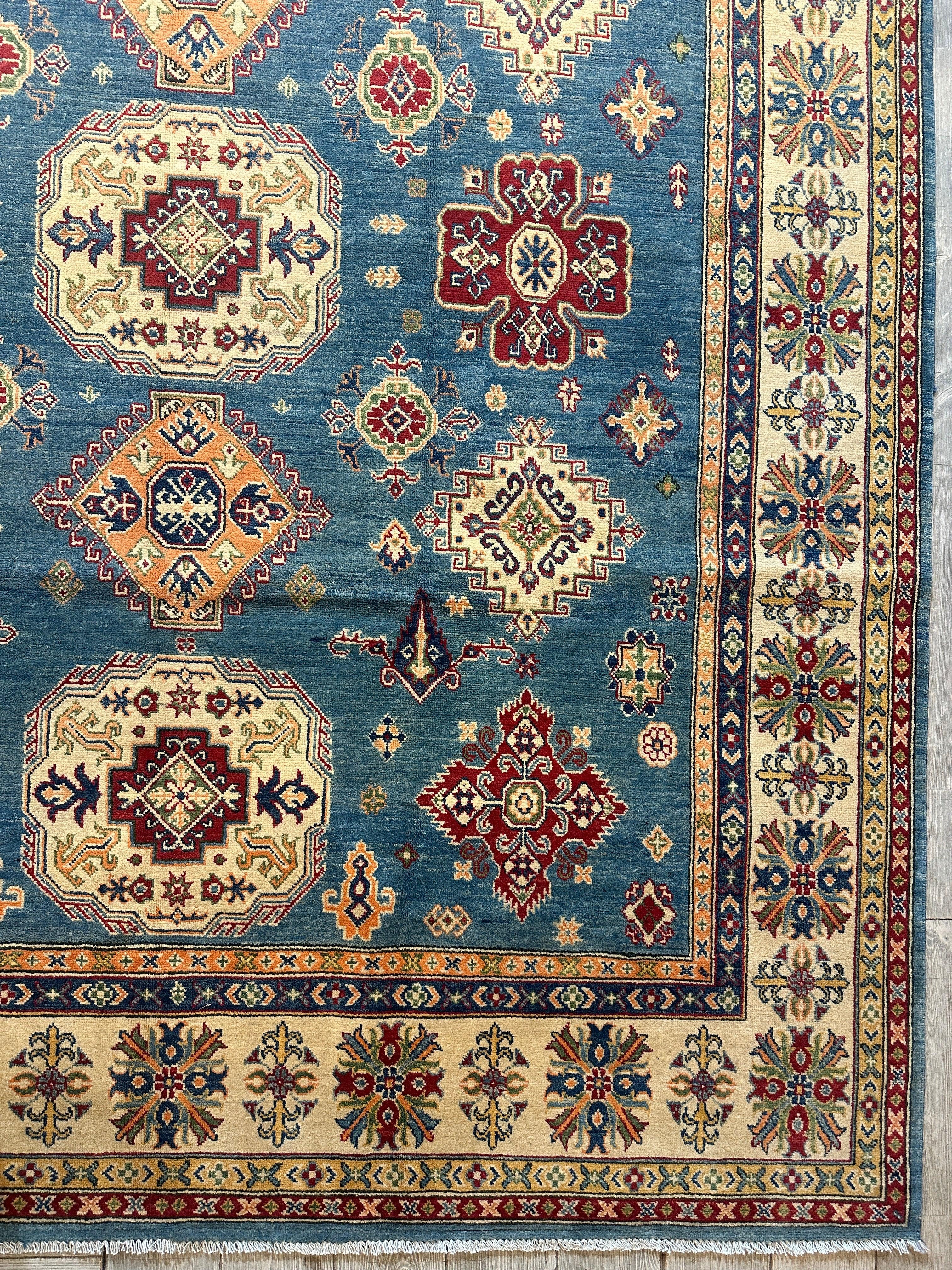 Fine Hand Knotted Afghani Super Kazak Rug 8’4 x 10’5”