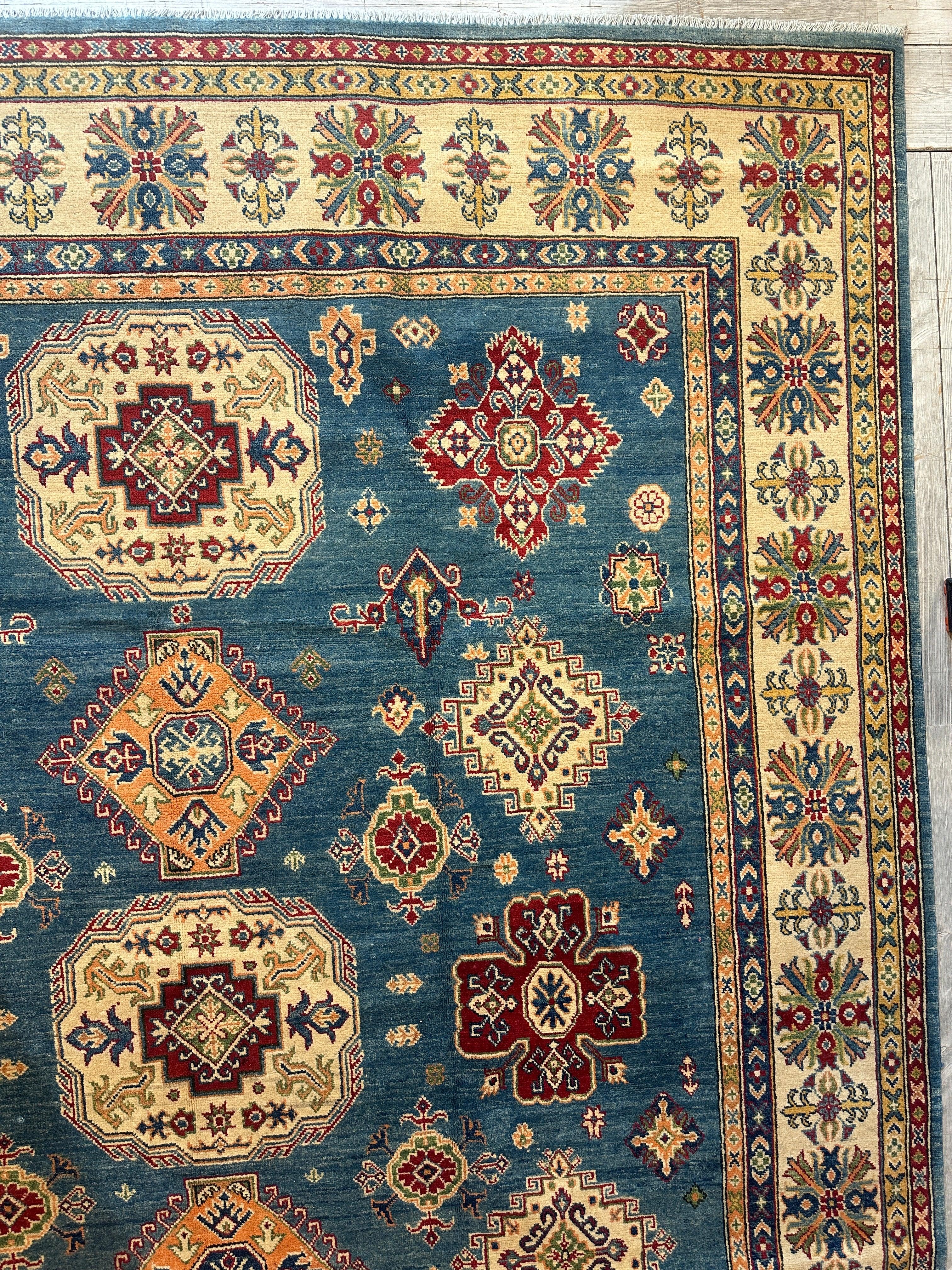 Fine Hand Knotted Afghani Super Kazak Rug 8’4 x 10’5”