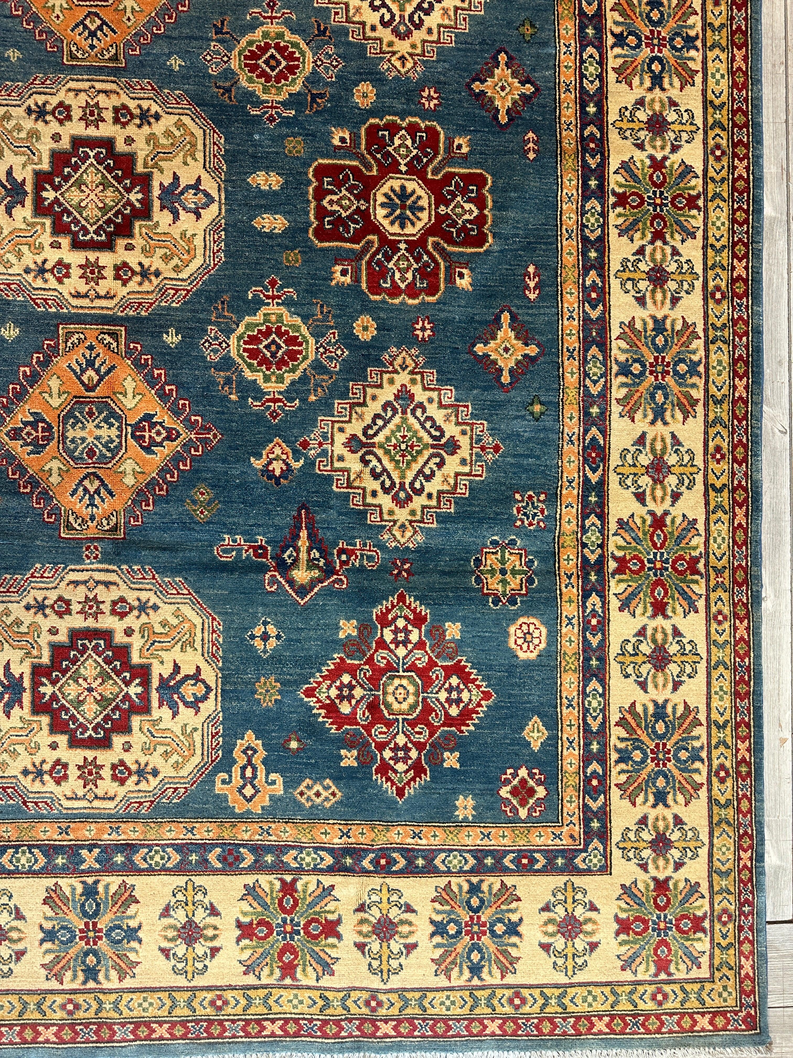 Fine Hand Knotted Afghani Super Kazak Rug 8’4 x 10’5”