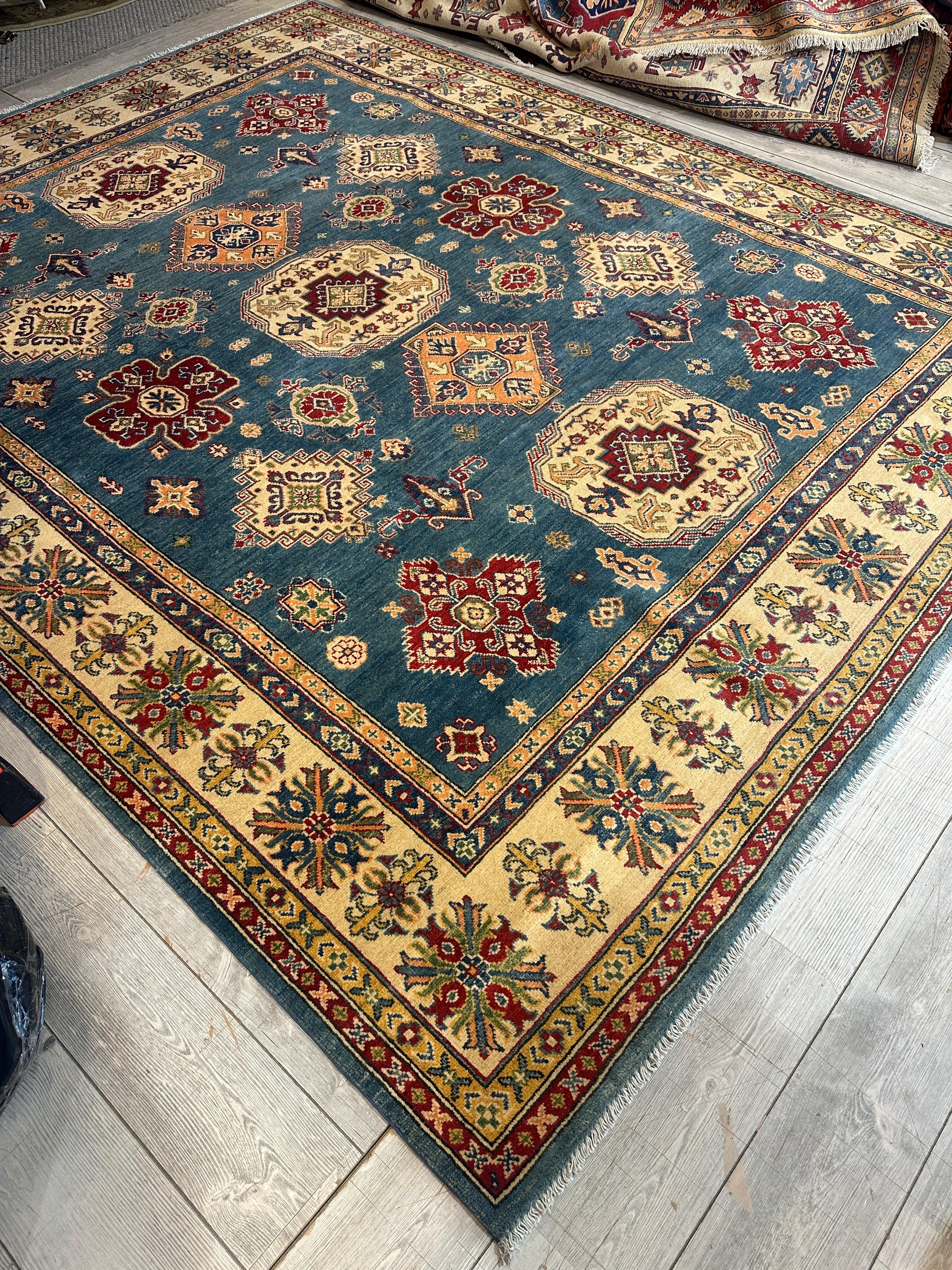 Fine Hand Knotted Afghani Super Kazak Rug 8’4 x 10’5”