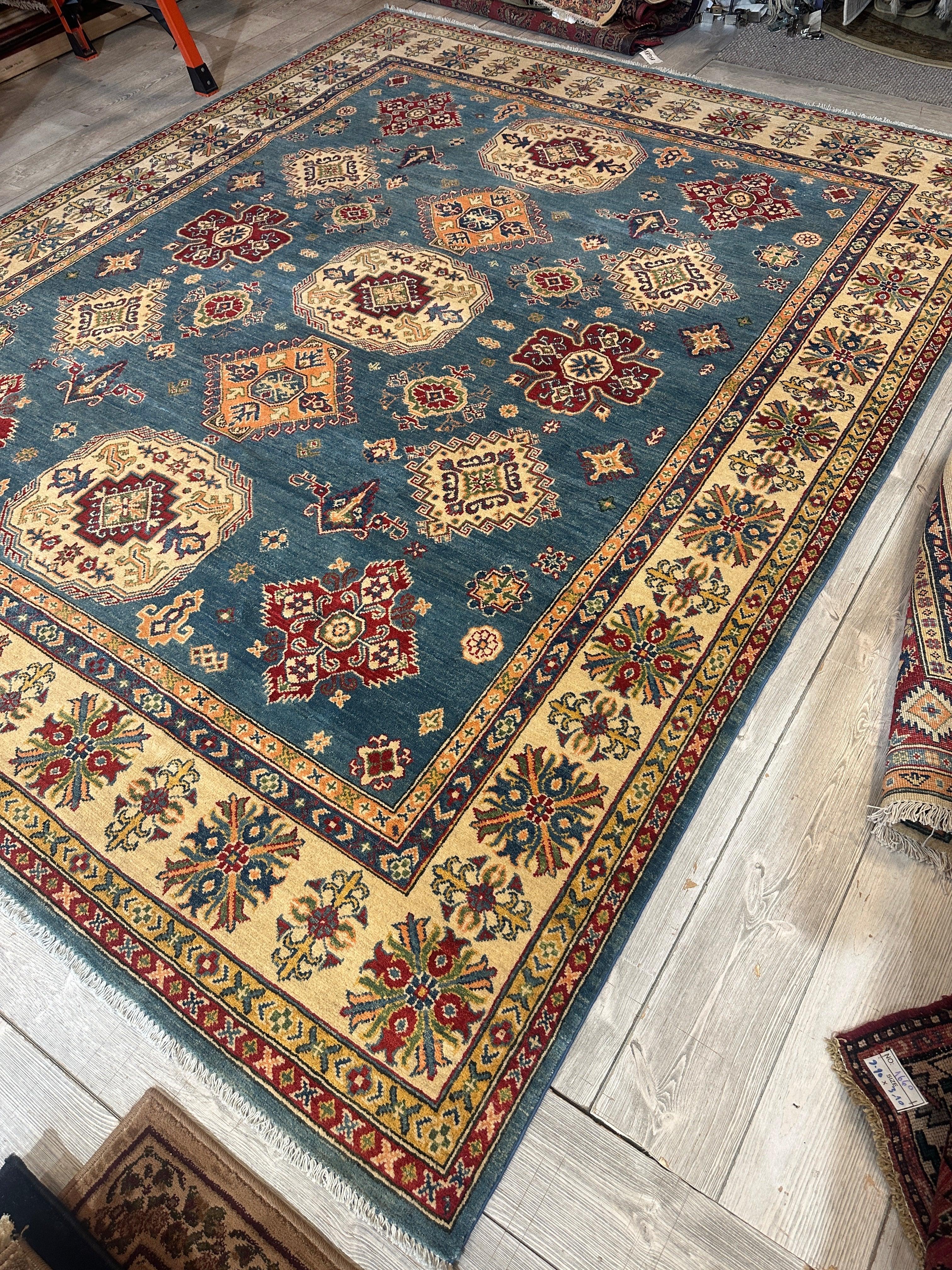 Fine Hand Knotted Afghani Super Kazak Rug 8’4 x 10’5”