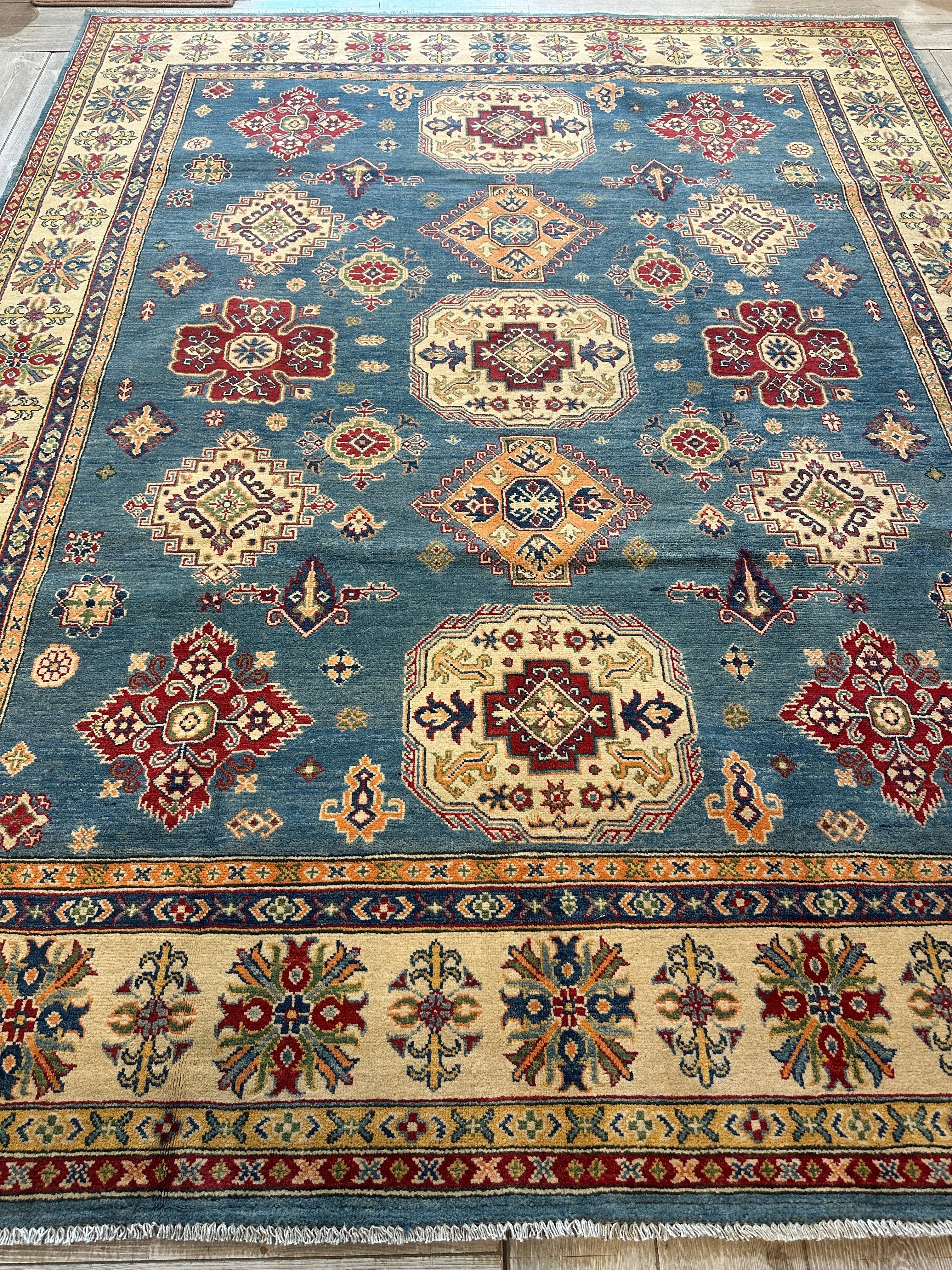 Fine Hand Knotted Afghani Super Kazak Rug 8’4 x 10’5”