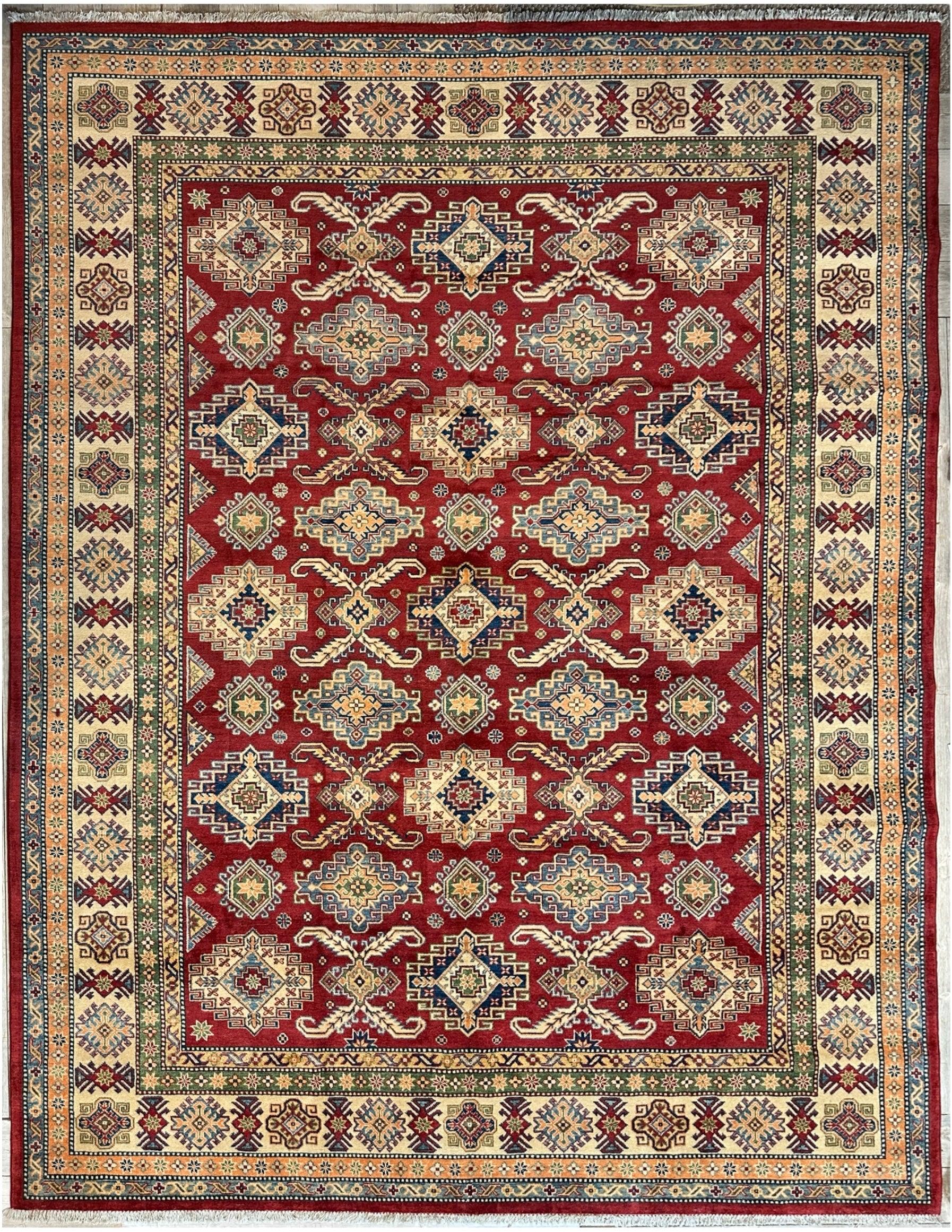 Fine Hand Knotted Afghani Super Kazak Rug 9 x 12