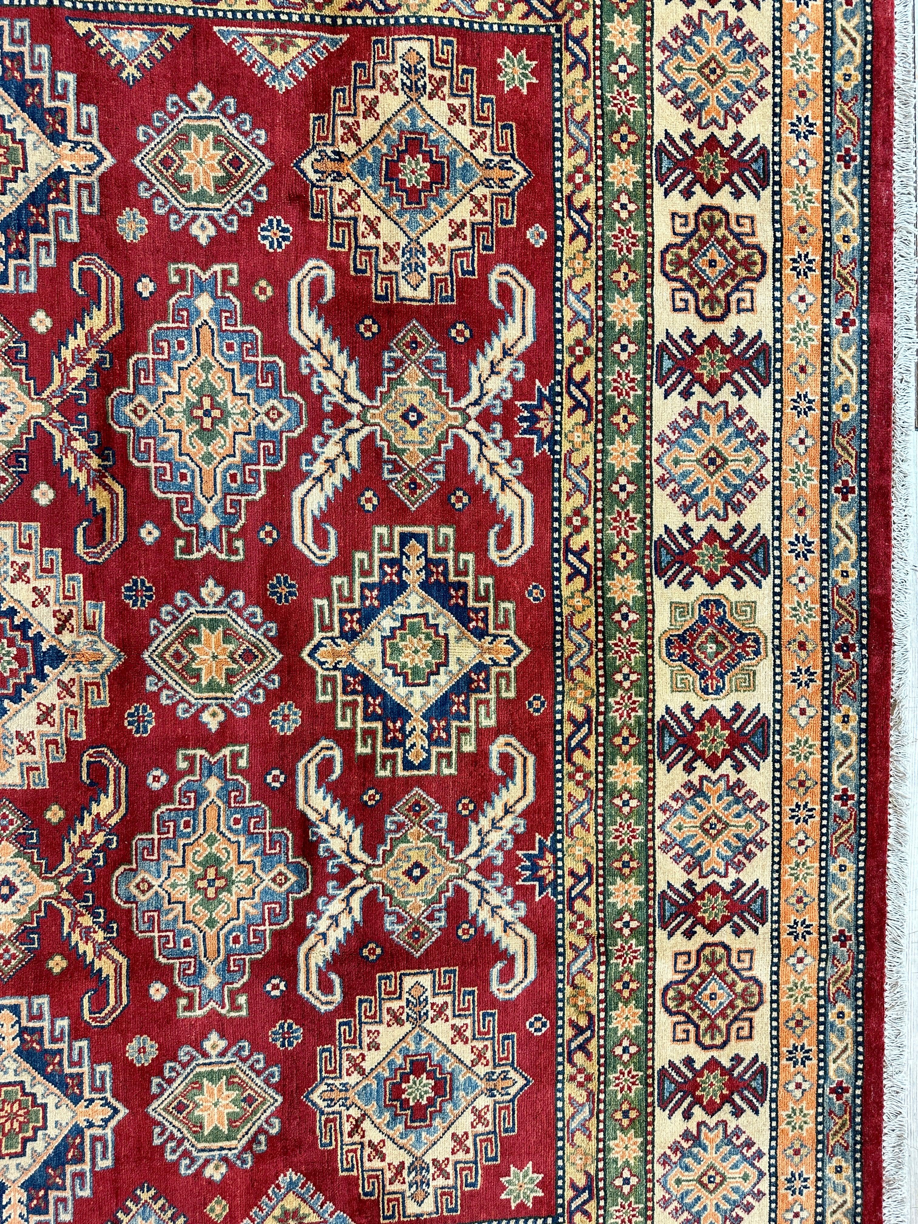 Fine Hand Knotted Afghani Super Kazak Rug 9 x 12