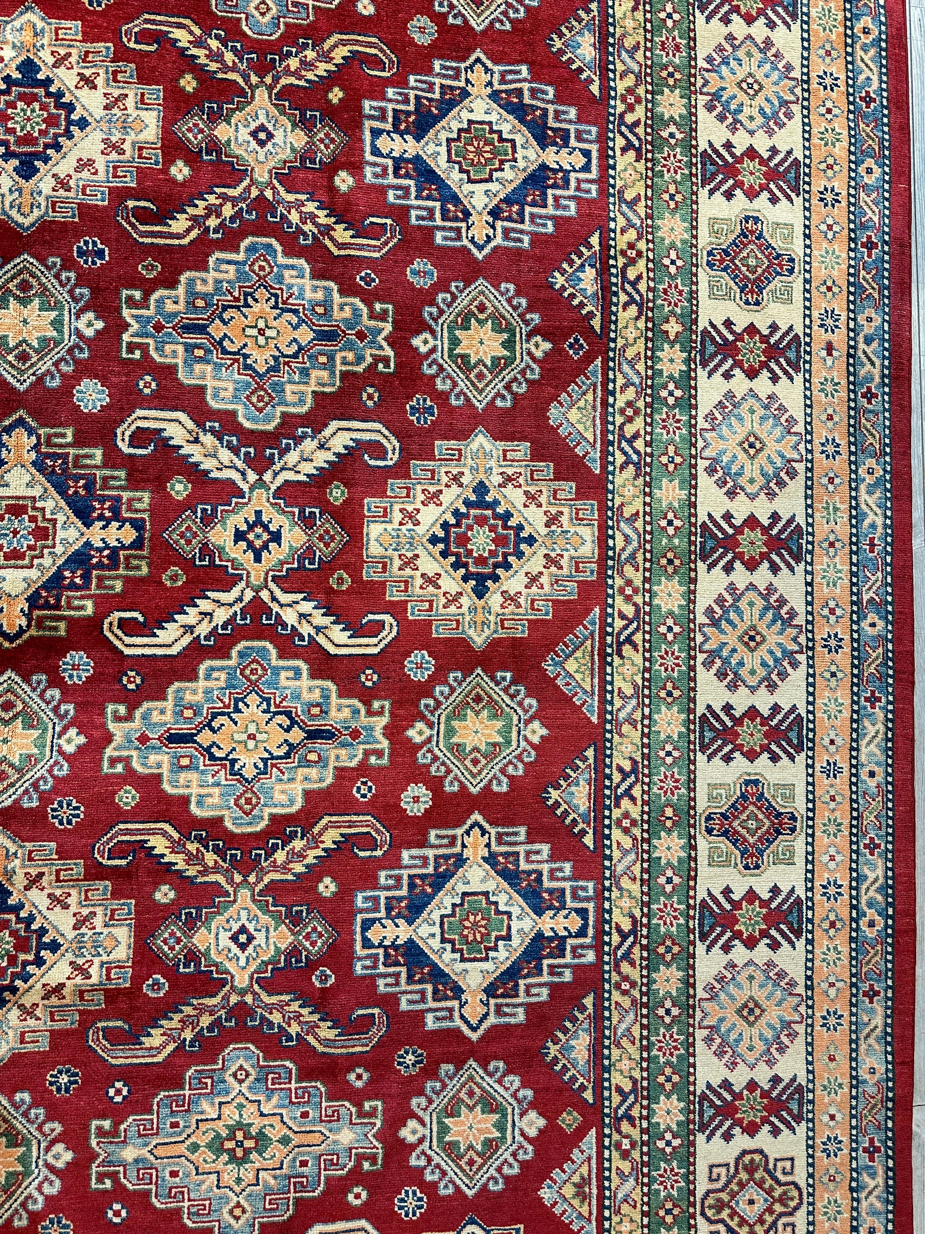 Fine Hand Knotted Afghani Super Kazak Rug 9 x 12