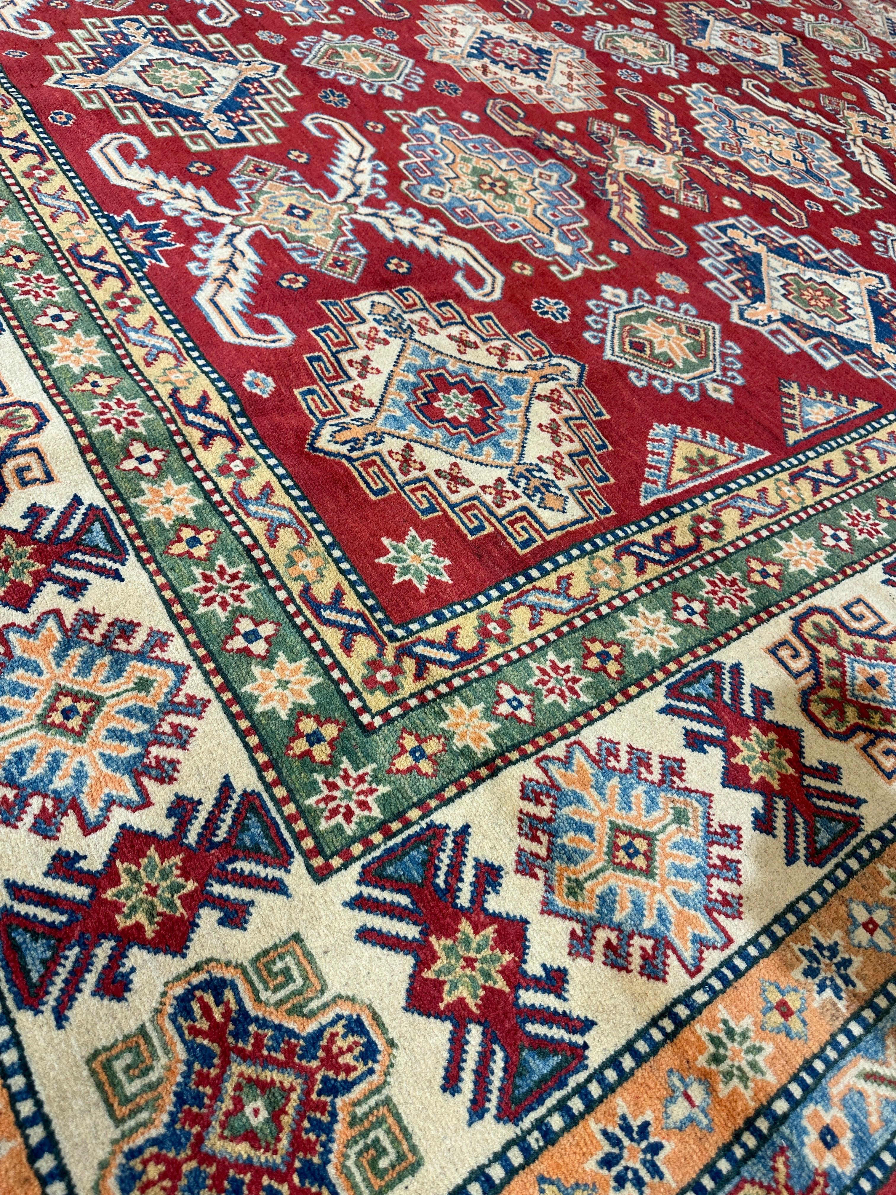 Fine Hand Knotted Afghani Super Kazak Rug 9 x 12