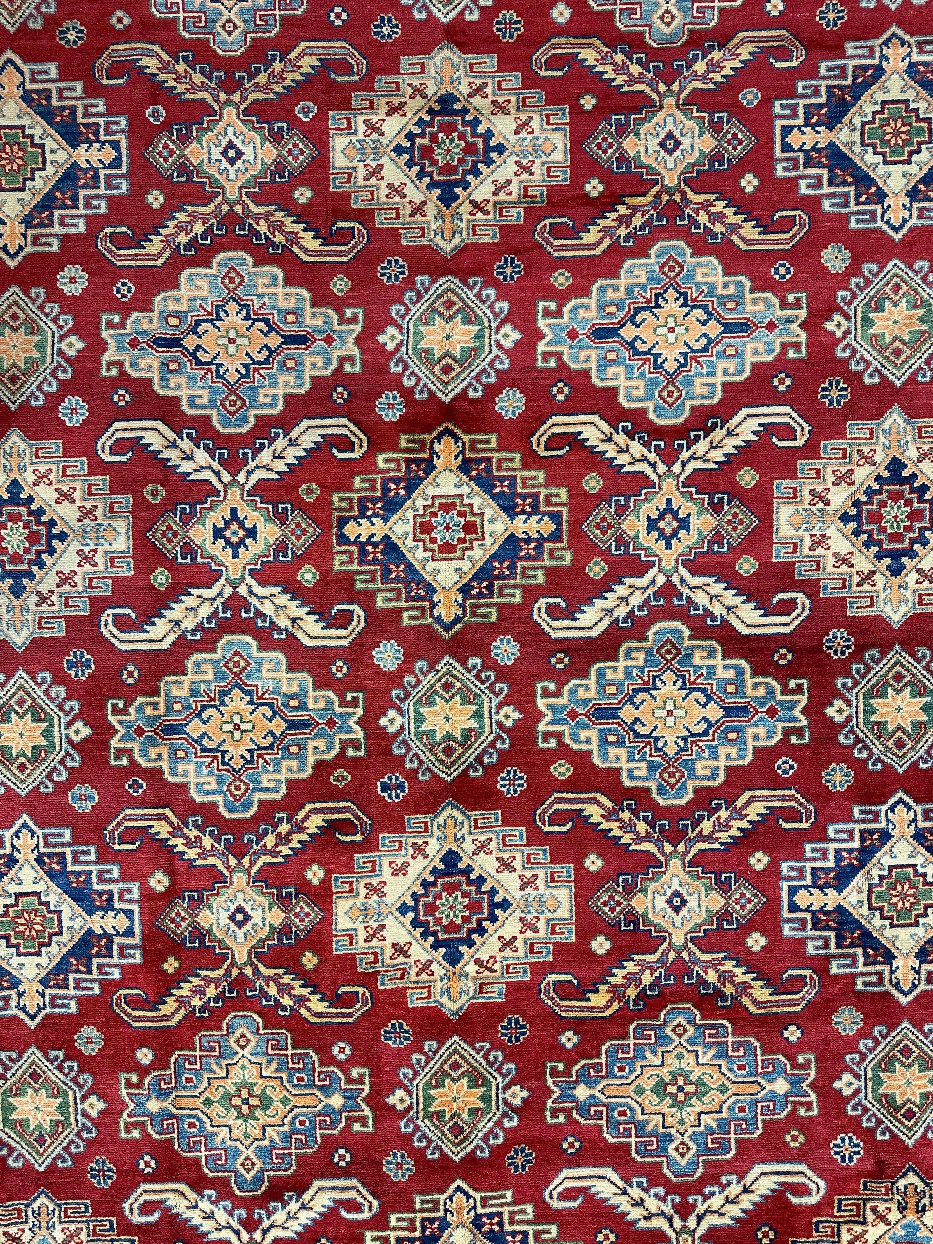 Fine Hand Knotted Afghani Super Kazak Rug 9 x 12