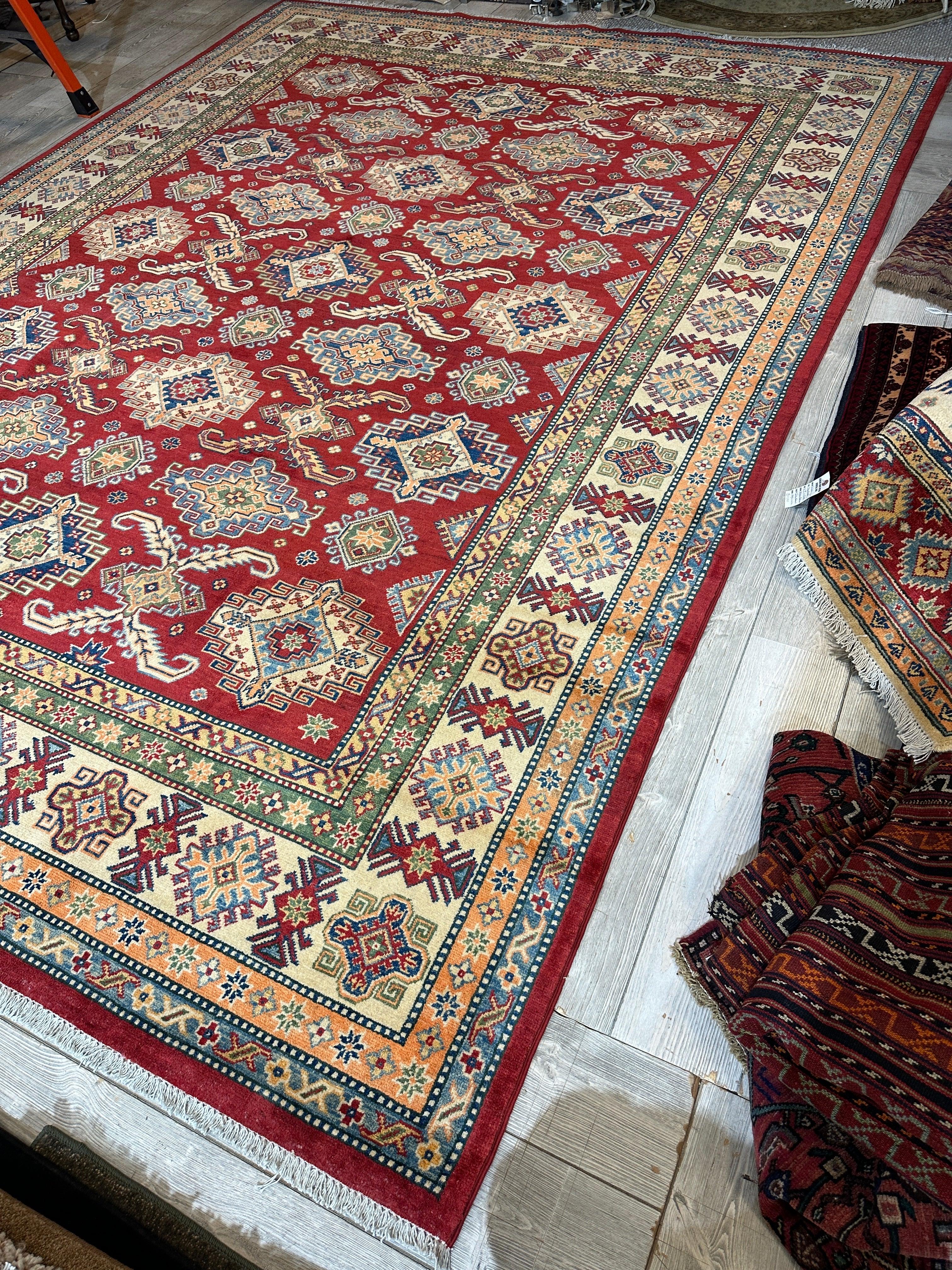 Fine Hand Knotted Afghani Super Kazak Rug 9 x 12