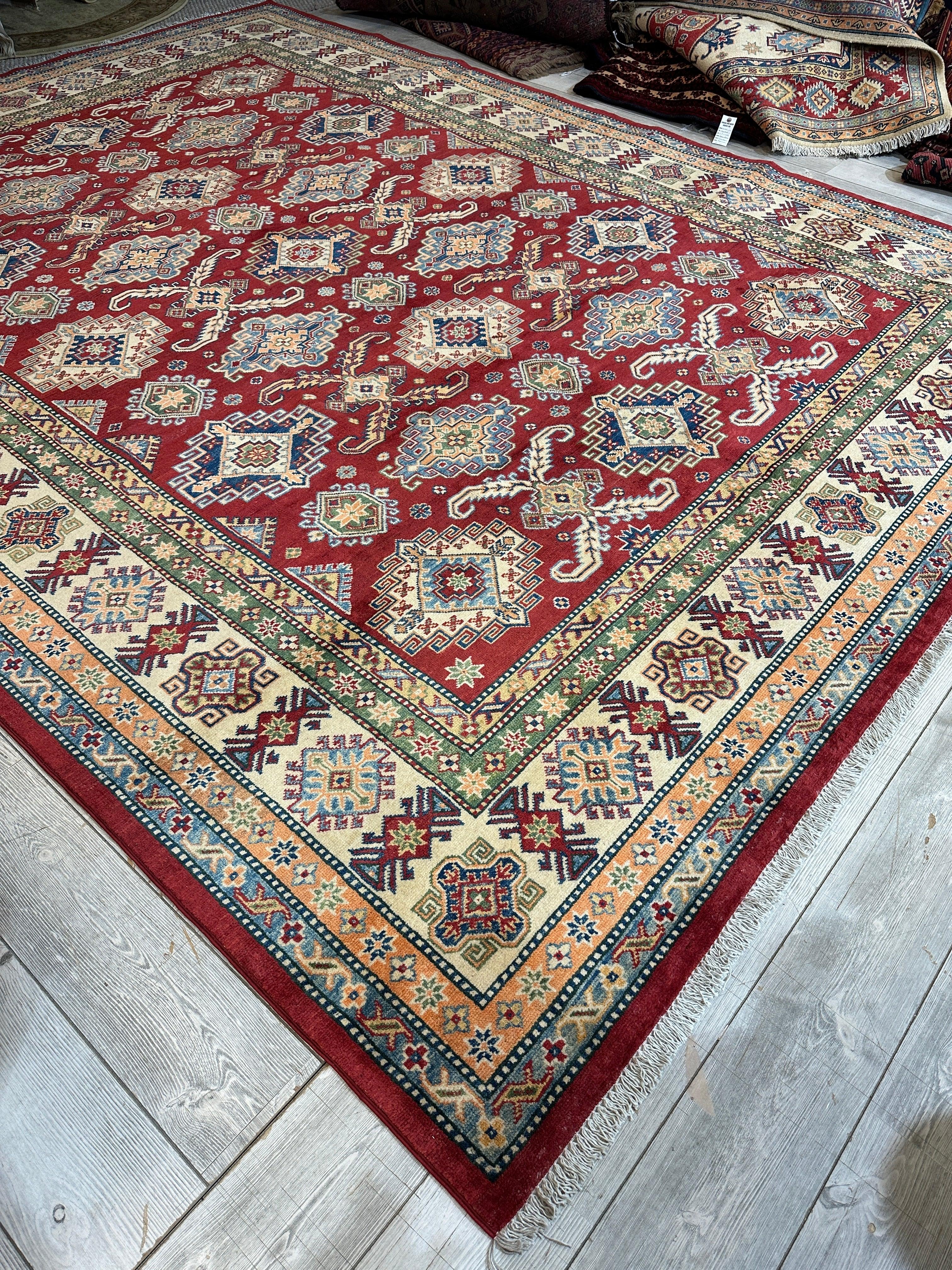 Fine Hand Knotted Afghani Super Kazak Rug 9 x 12