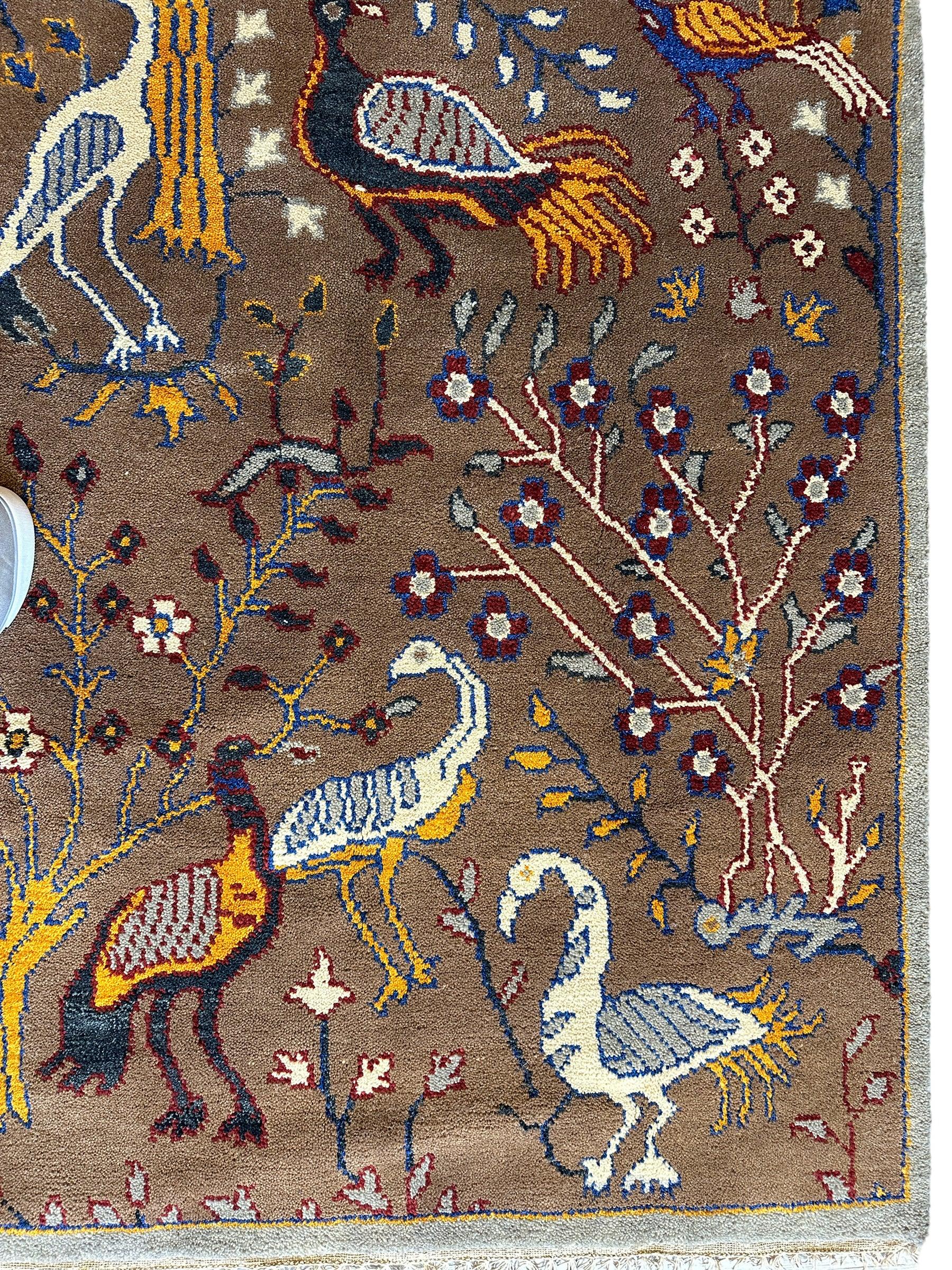 Fine Hand-Knotted Birds Pictorial Throw Rug 4 x 6