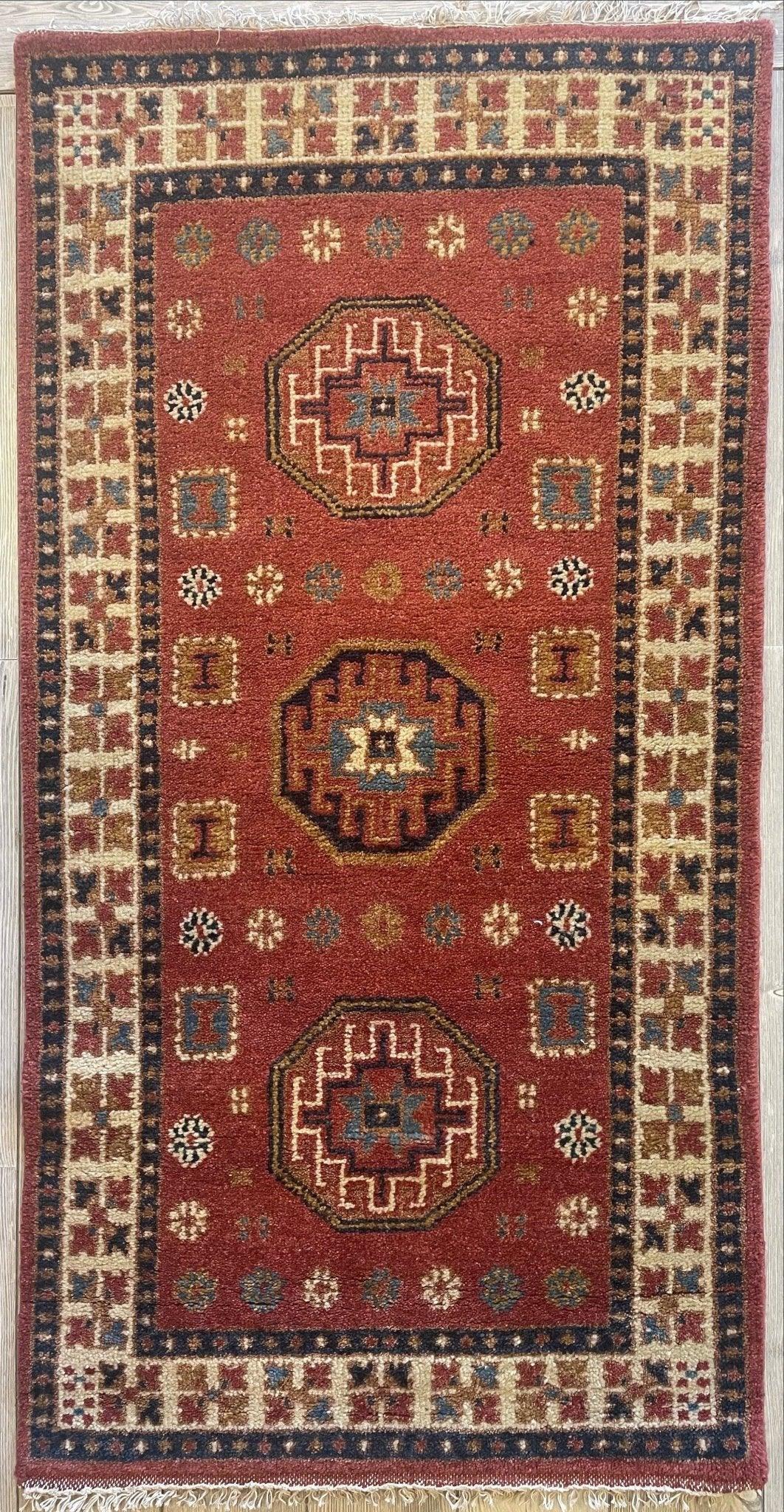 Fine Indo Caucasian Hand Made Runner Rug 3x6 Ft