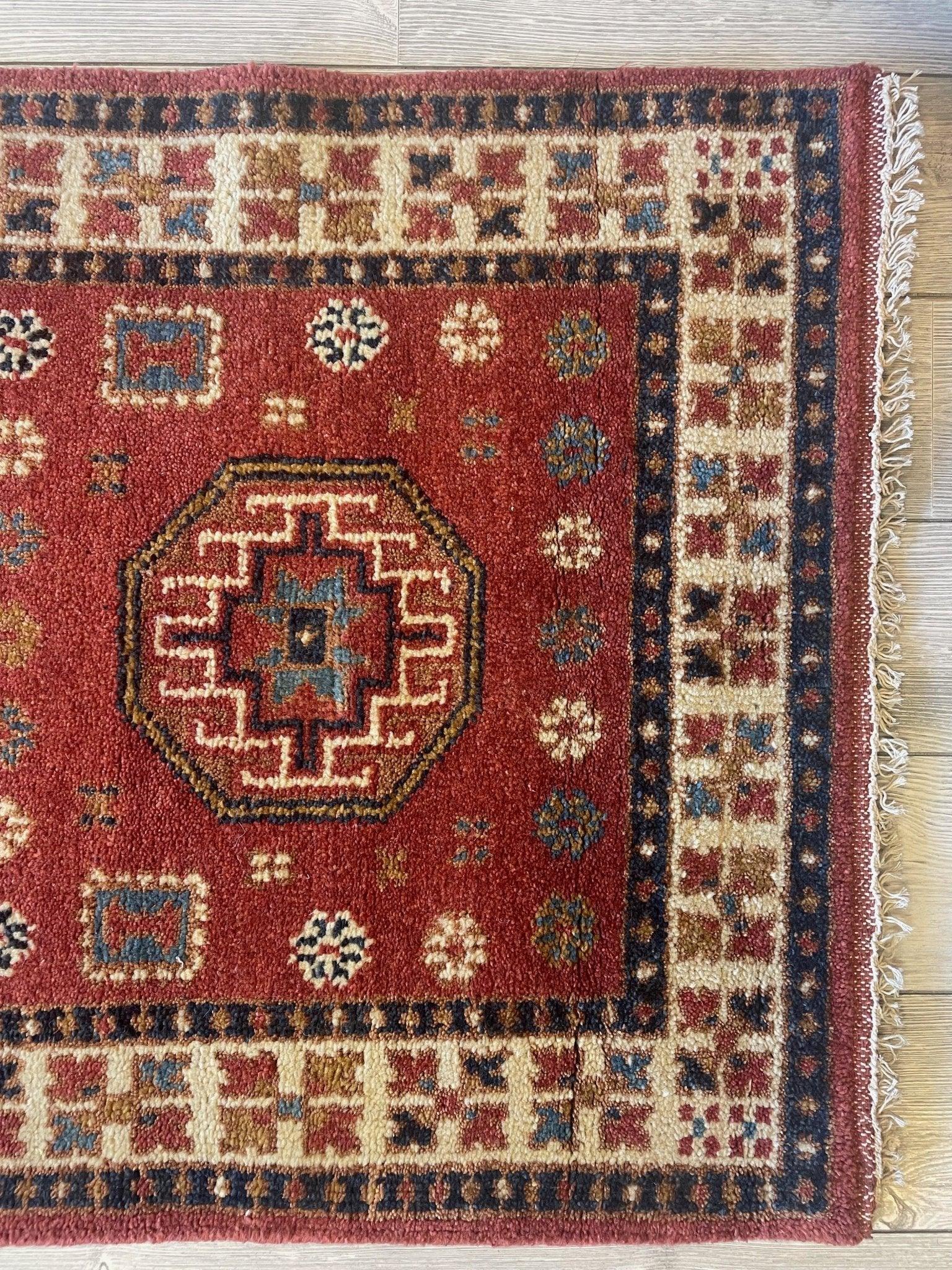 Fine Indo Caucasian Hand Made Runner Rug 3x6 Ft