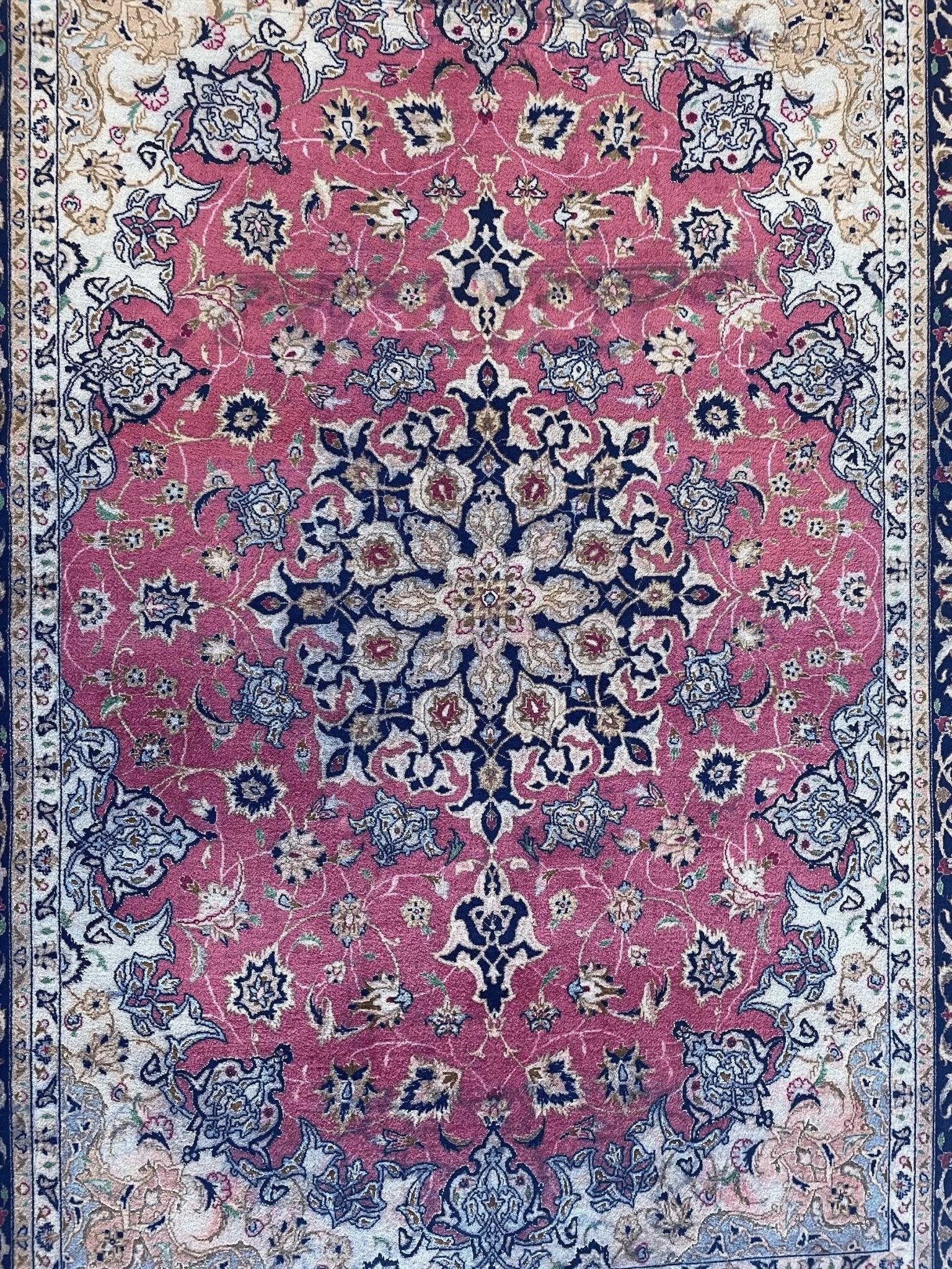 Fine Weave Vintage Wool and Silk Tabriz Rug 7 x 4'10''