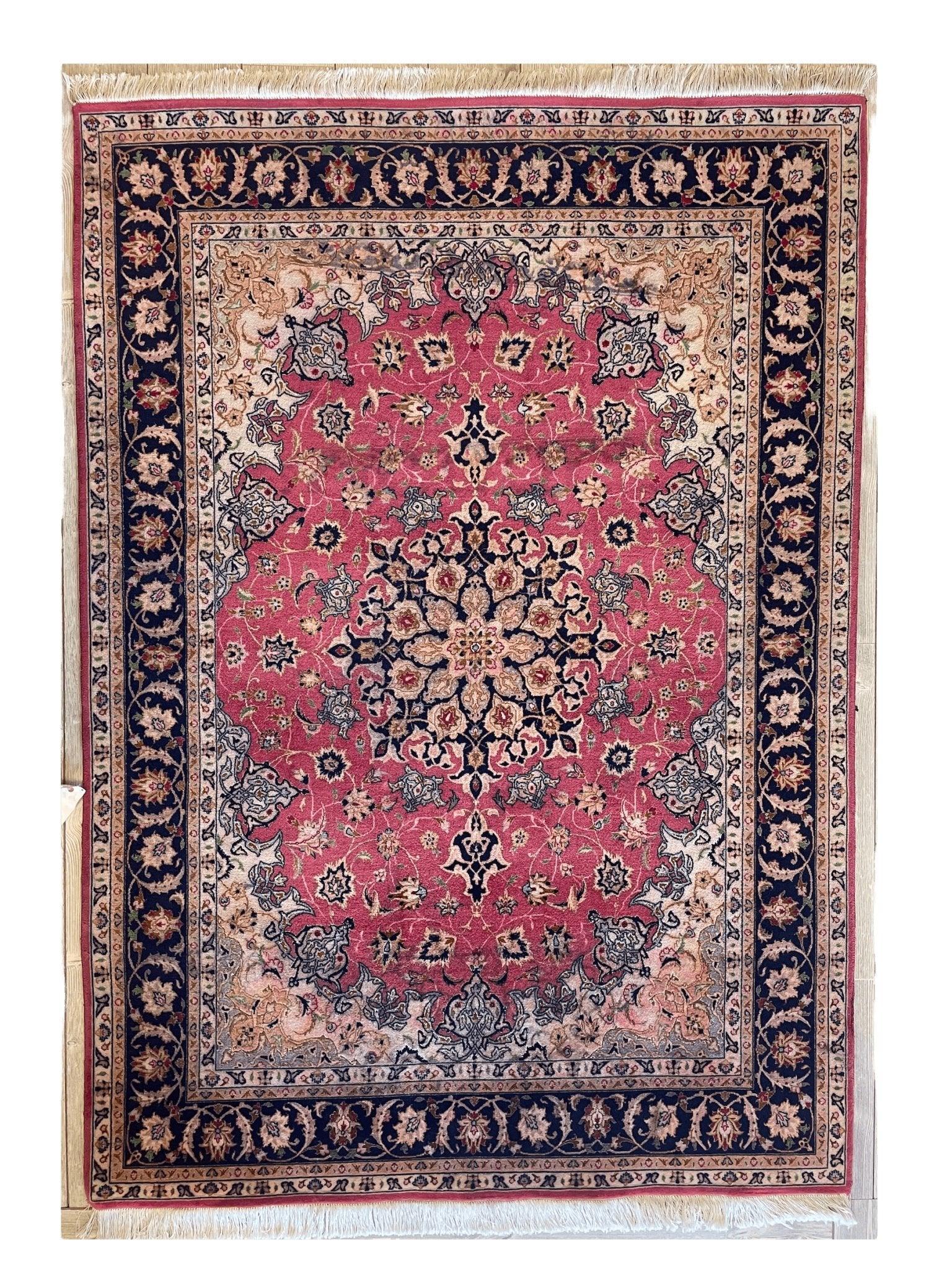 Fine Weave Vintage Wool and Silk Tabriz Rug 7 x 4'10''