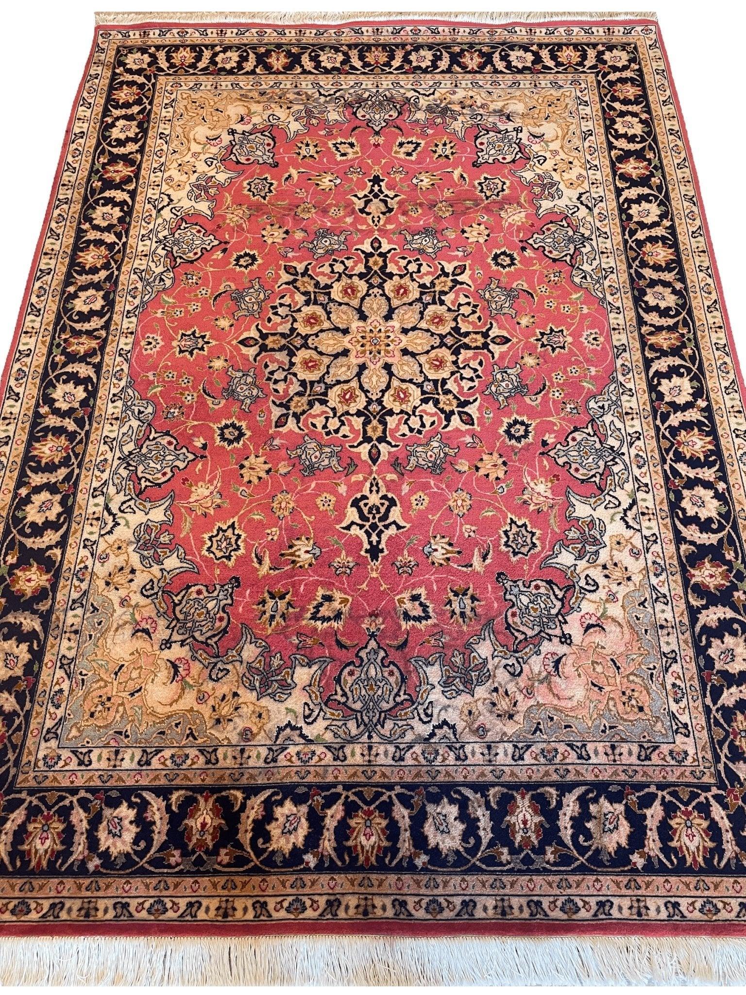 Fine Weave Vintage Wool and Silk Tabriz Rug 7 x 4'10''